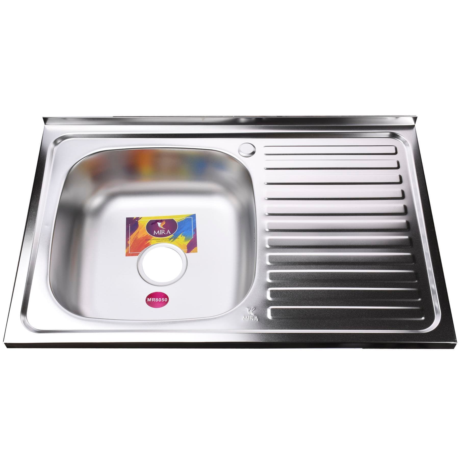 Мийка кухонна накладна прямокутна 800х500х180 Satin Left MR 8050 L E Mira