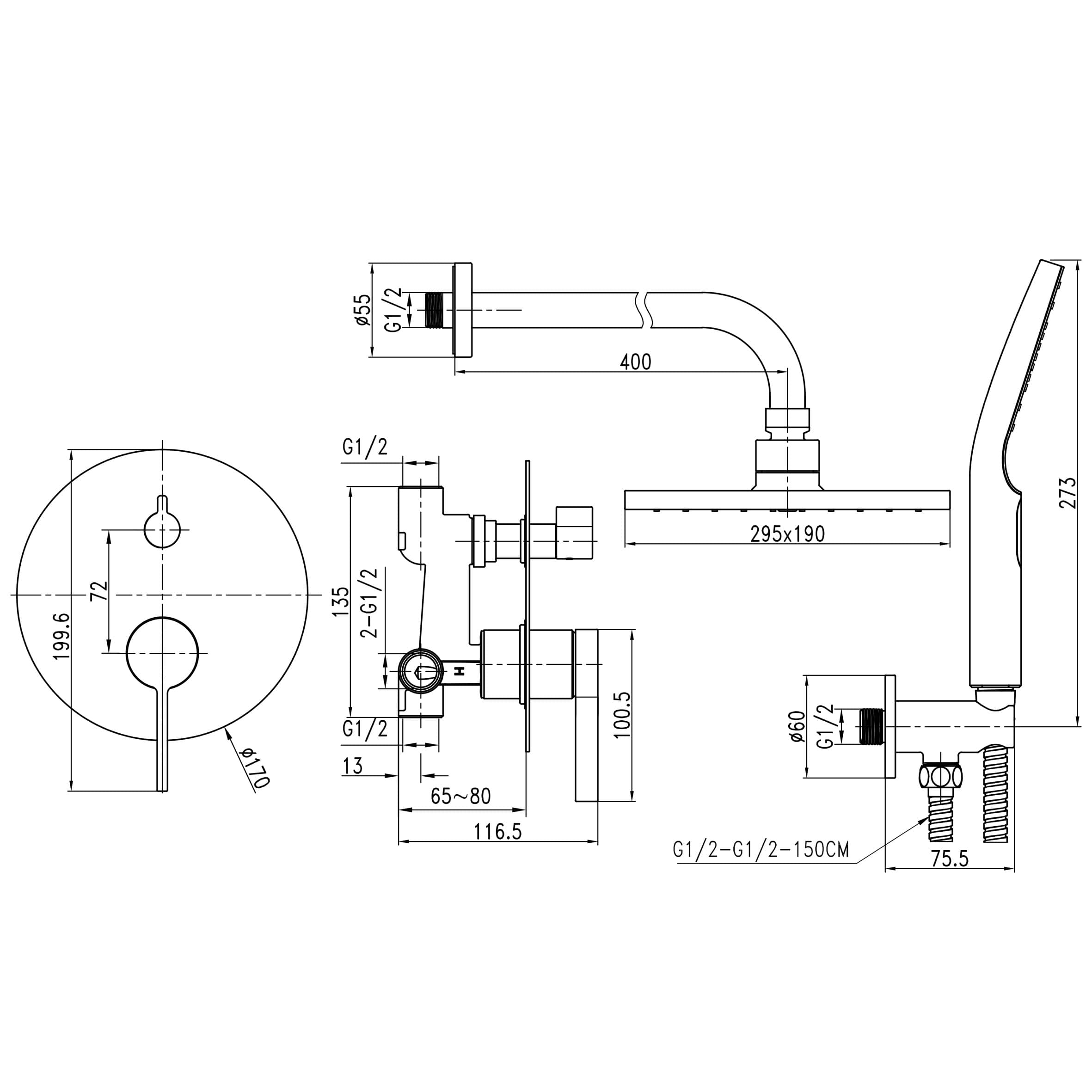 Душова система вбудована TOPAZ MODERNO TMD-33205-H78A 3