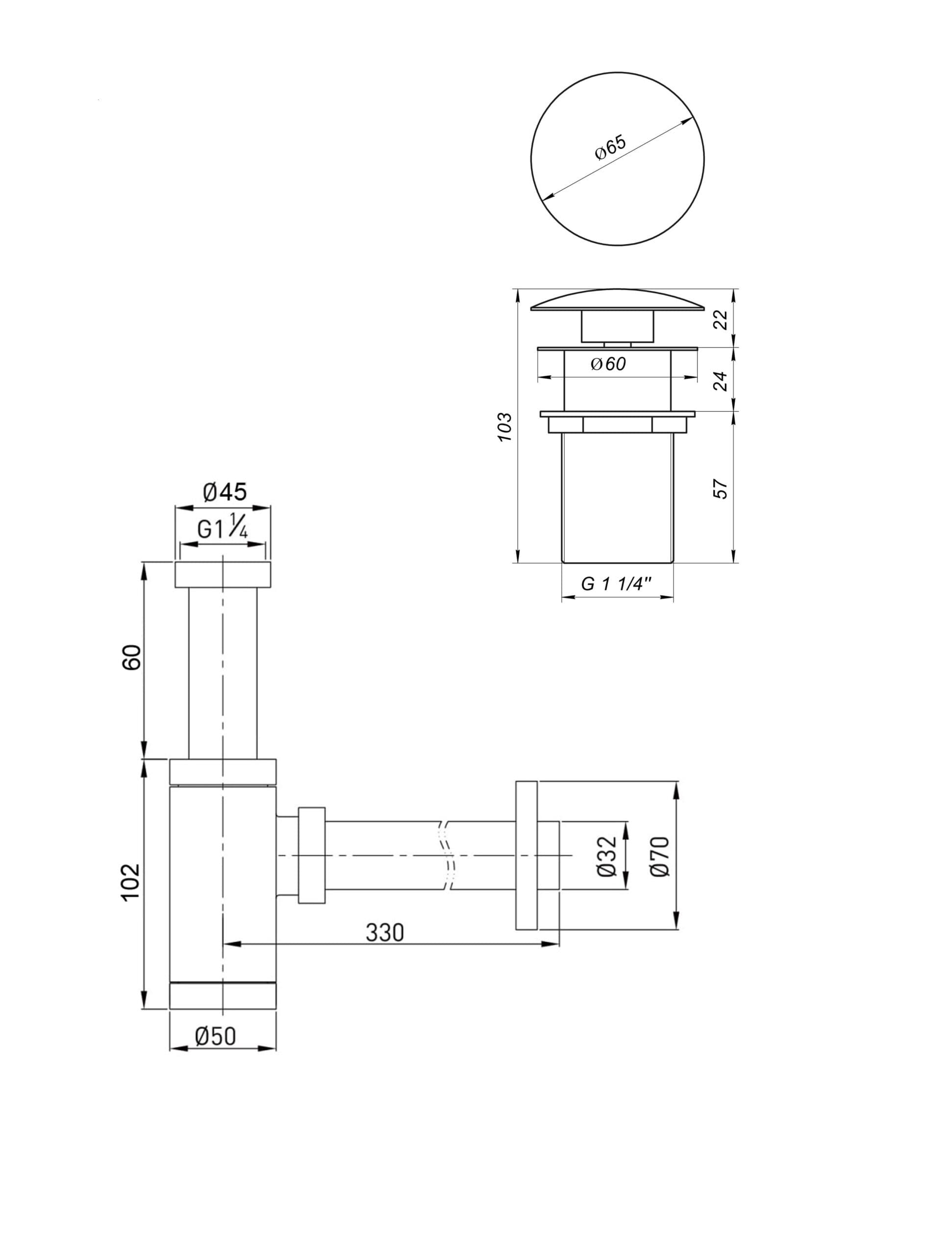 Сифон металевий з донним клапаном з переливом Globus Lux GS-32-105-03A 2