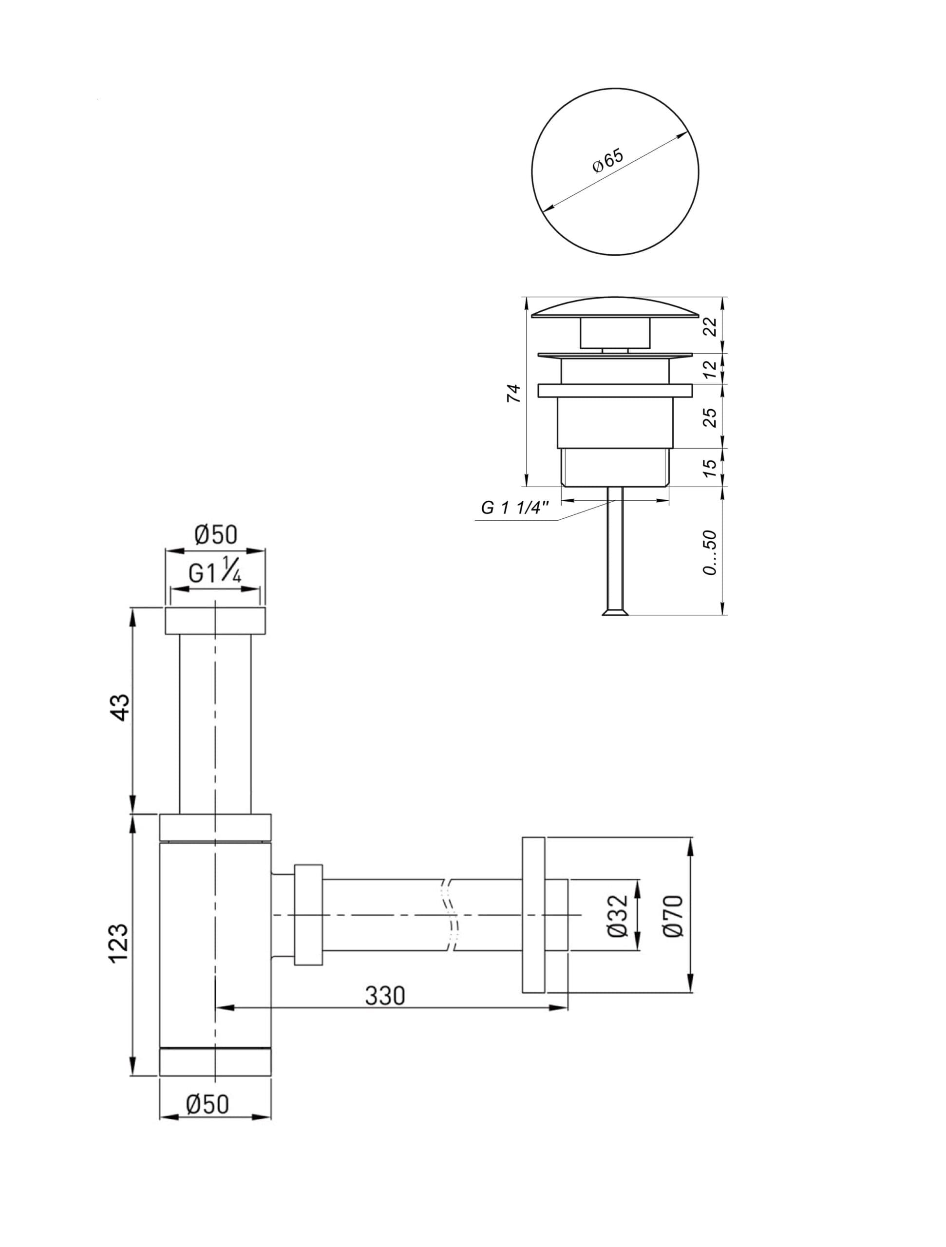 Сифон латунь з донним клапаном Globus Lux GSB-32-125-04A 2