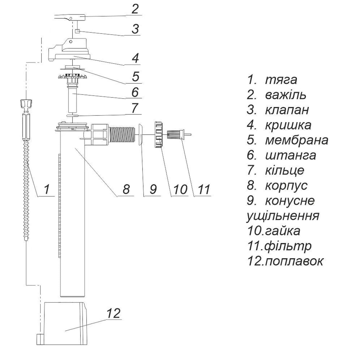 Наповнююча арматура з боковою подачею води, G½ʺ, 137х66х280мм 2