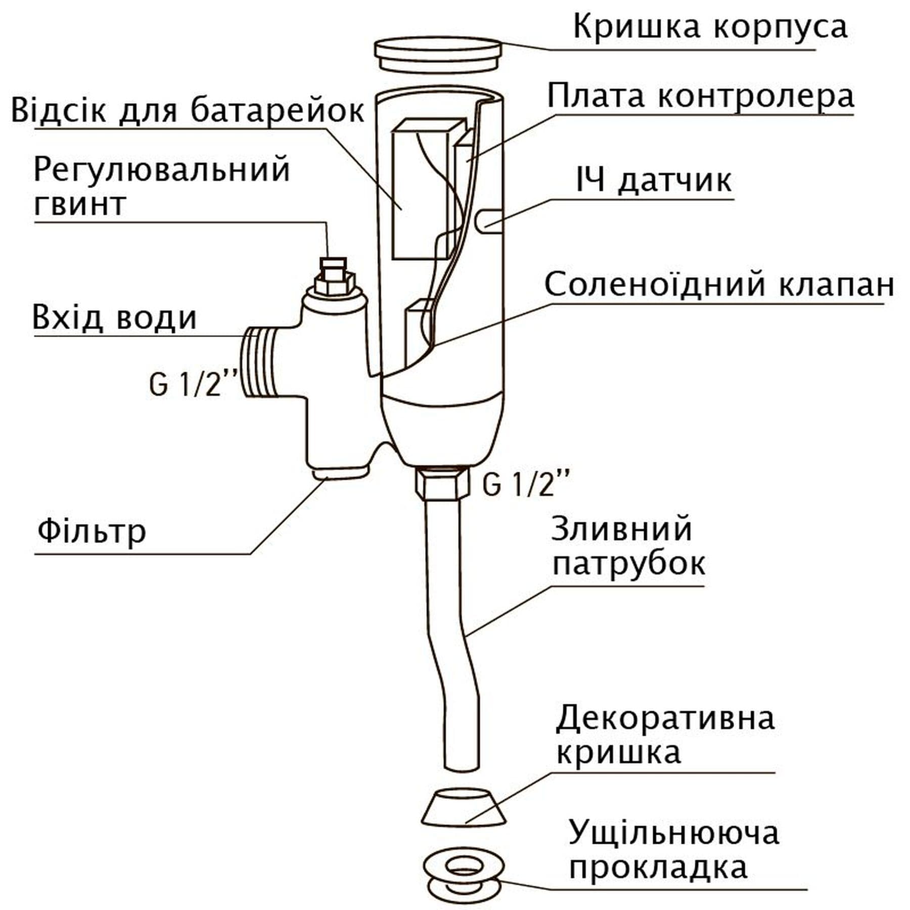 Кран змивний для пісуару HOTEC 19.201-DC (6V) сенсорний Зовнішє підключення 2