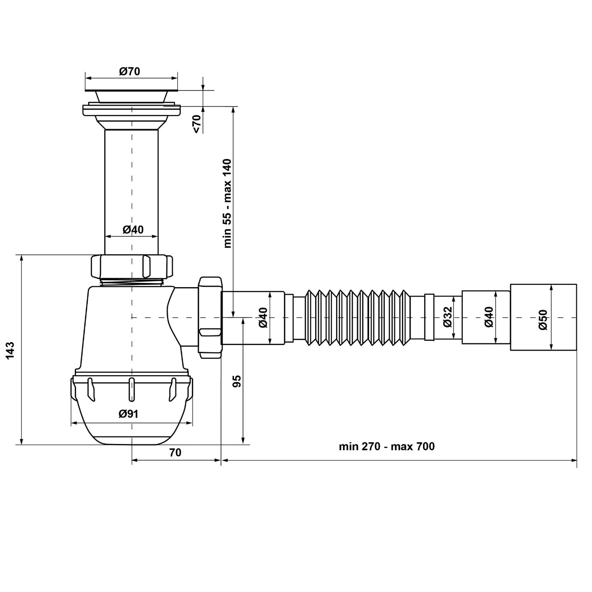 Сифон Waterstal А-40029 для мийки 1 1/2″ з гофрою 2