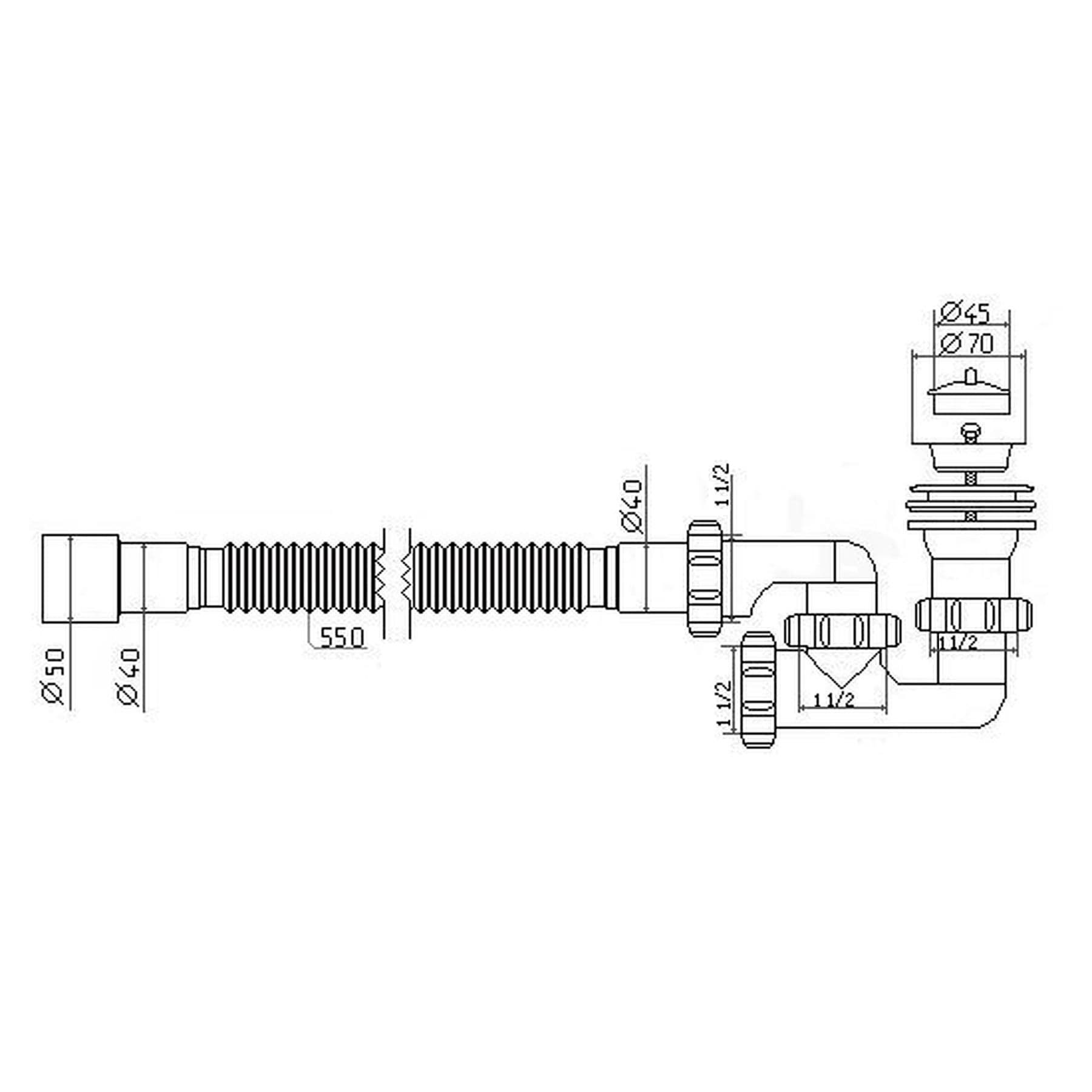 Сифон Waterstal А-82589 для душ. піддону  регульов. 1 1/2″ 40/50 з гнучк. трубою 2