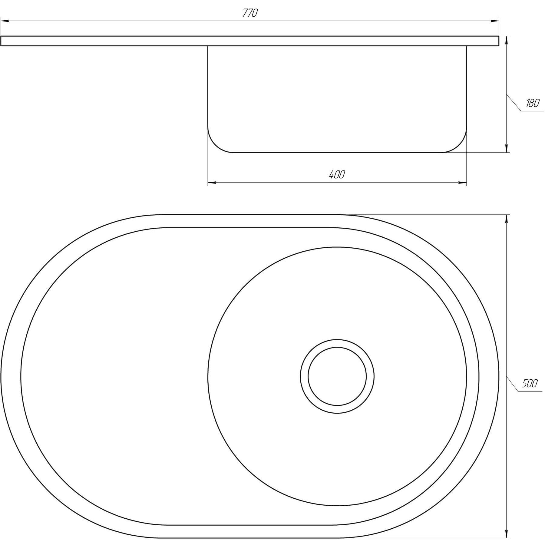 Мийка кухонна врiзна кругла з полицею 770х500х180 Satin MR 7750 E Mira 2