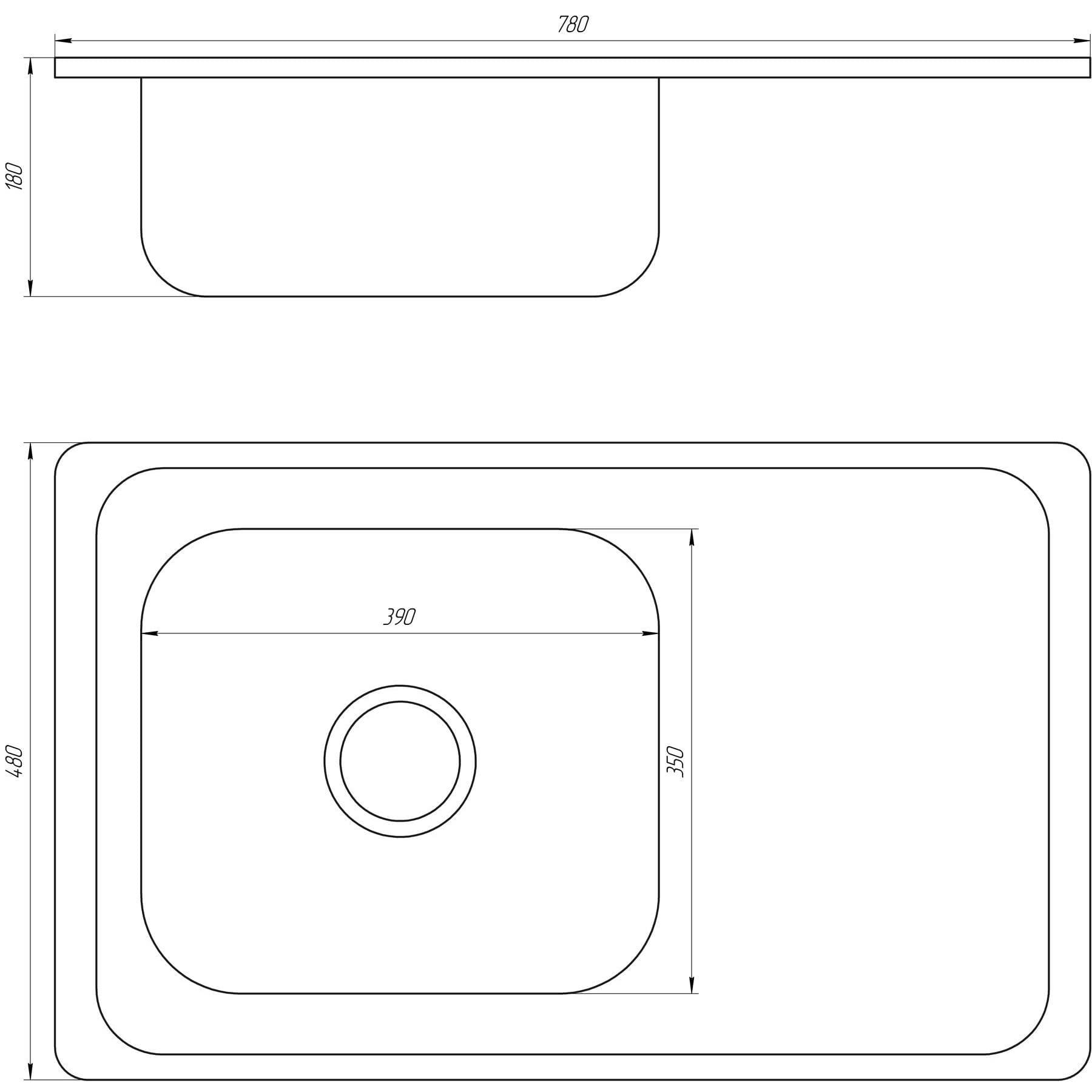 Мийка кухонна врiзна прямокутна з полицею 780х480х180 Decor MR 7848 D Mira 2