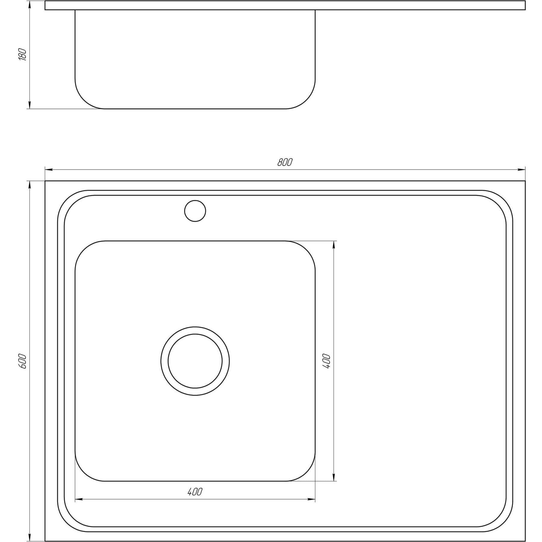 Мийка кухонна накладна прямокутна 800х600х180 Decor Left MR 8060 L D Mira 2