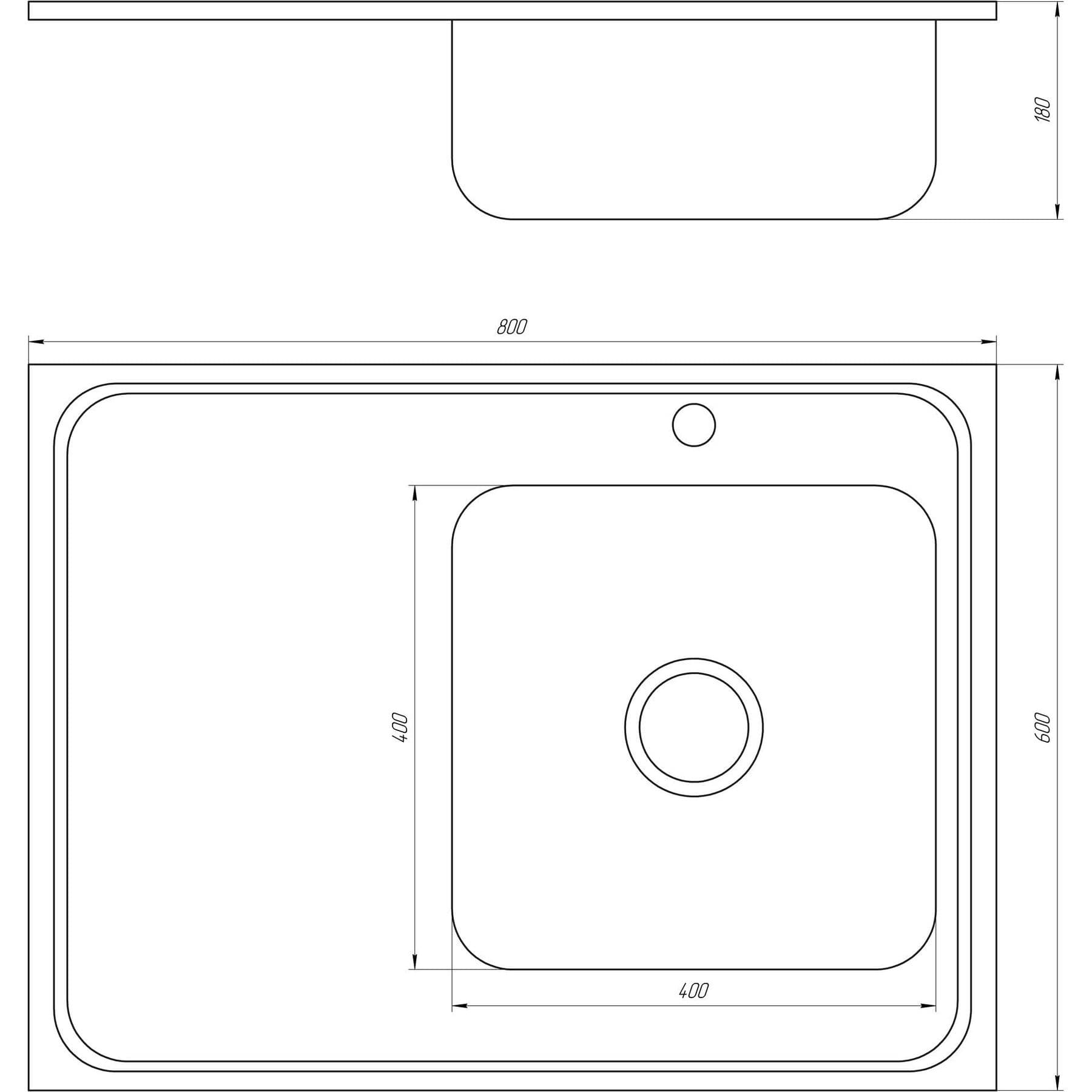 Мийка кухонна накладна прямокутна 800х600х180 Decor Right MR 8060 R D Mira 2