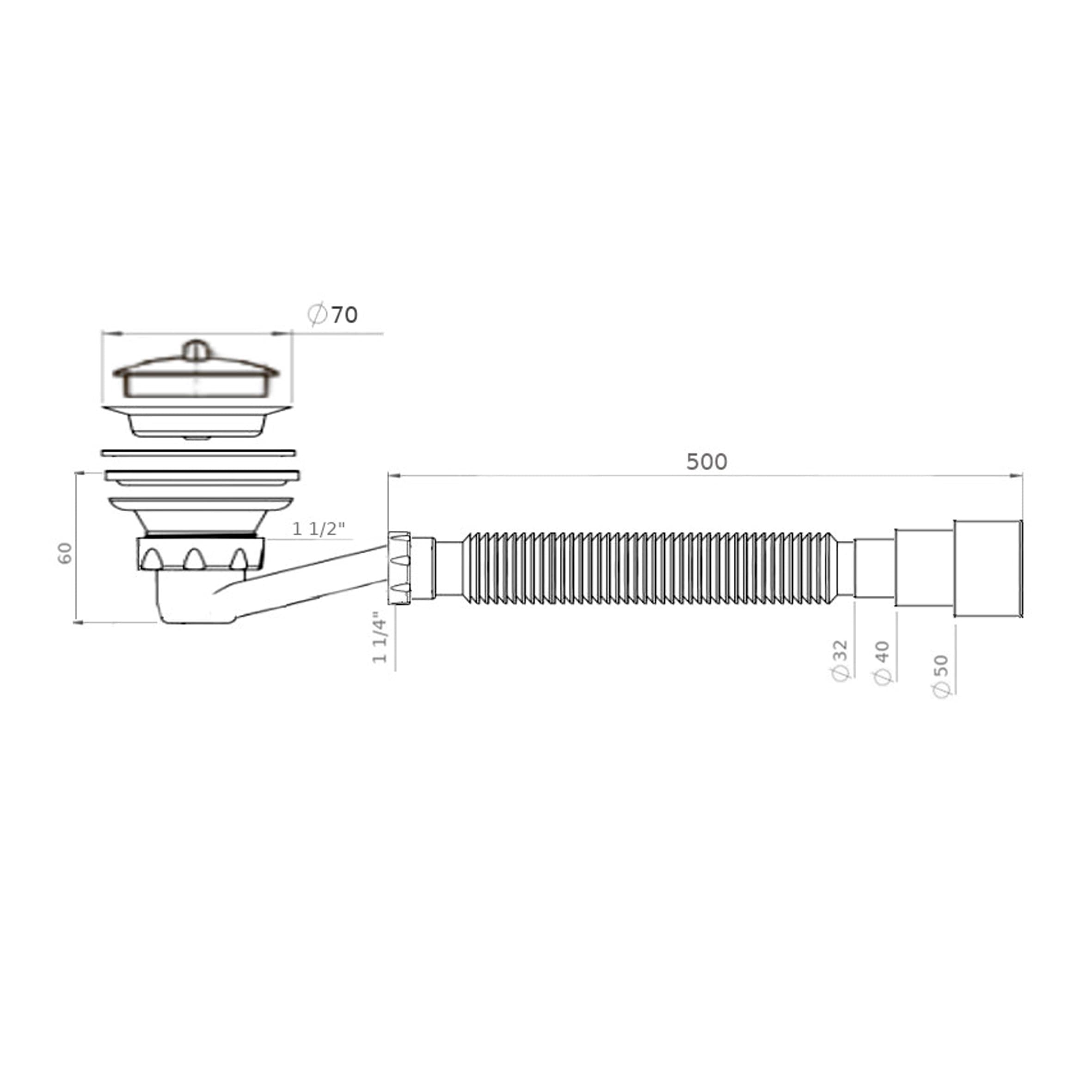 Сифон Waterstal  SE 3860 для душ. піддона 1 1/2″ низький з гофрою 32х32/40/50 2