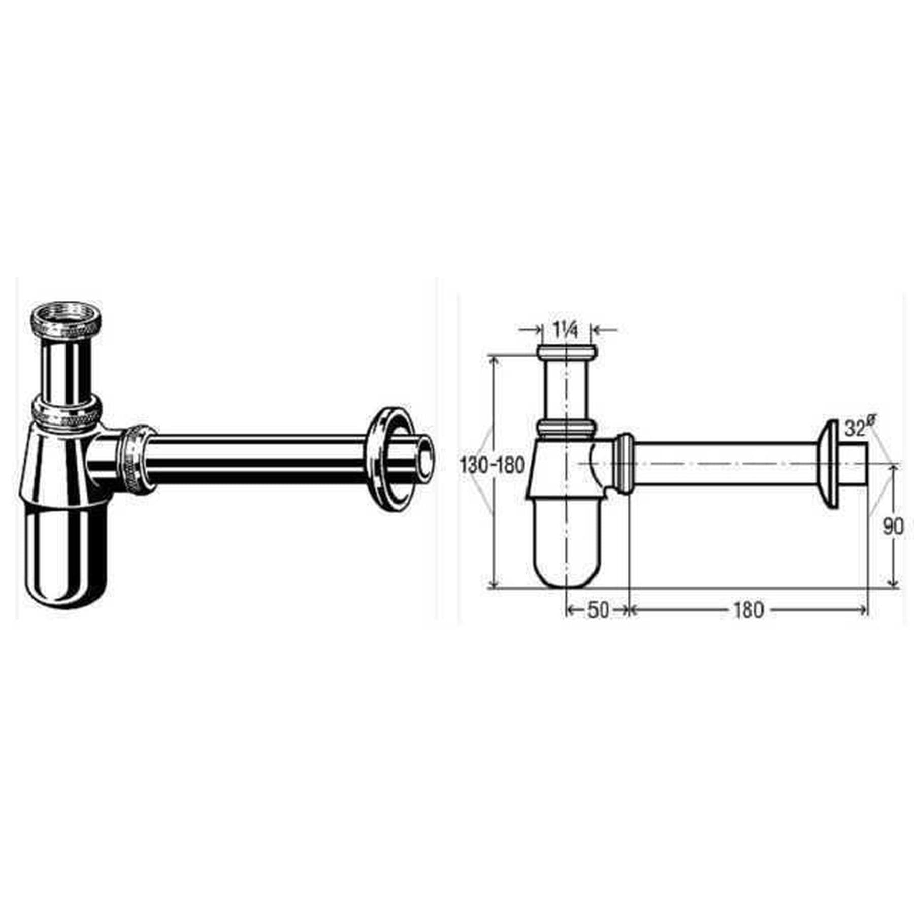 Сифон для раковини VIEGA 1 1/4″ х1 1/4″ металевий хром бутил. б/г100674 2