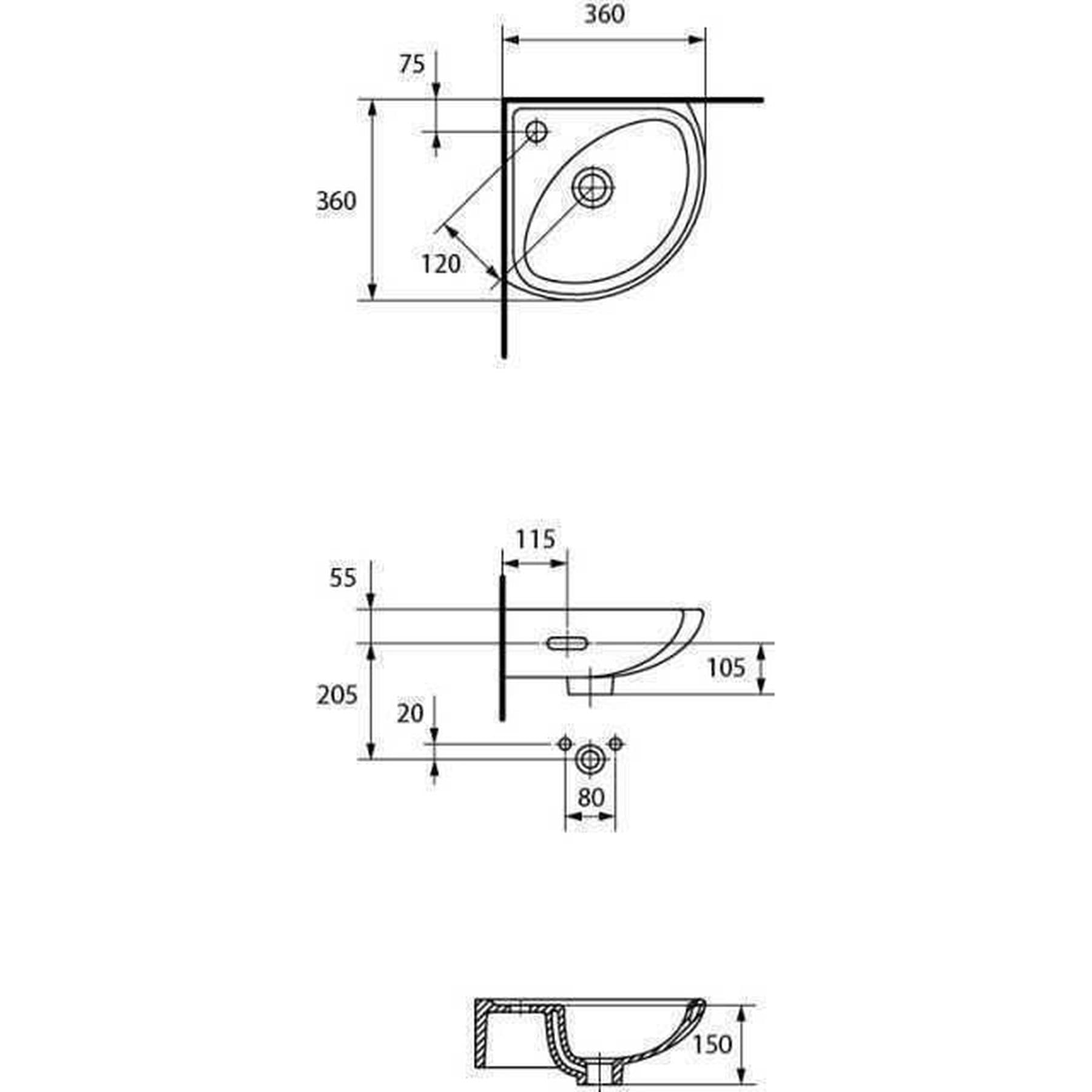 Умивальник кутовий Cersanit SIGMA 35 3