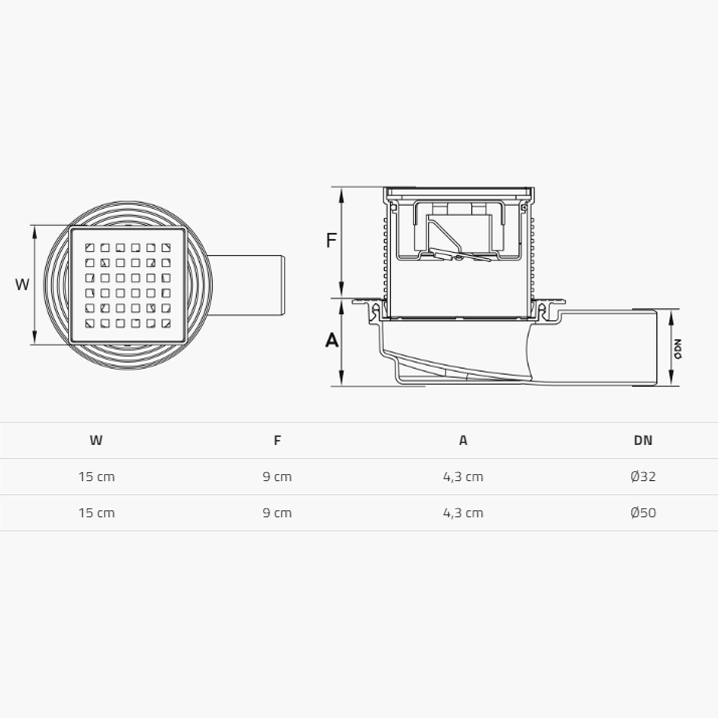 Трап душовий TILLO TM431 15х15см 3