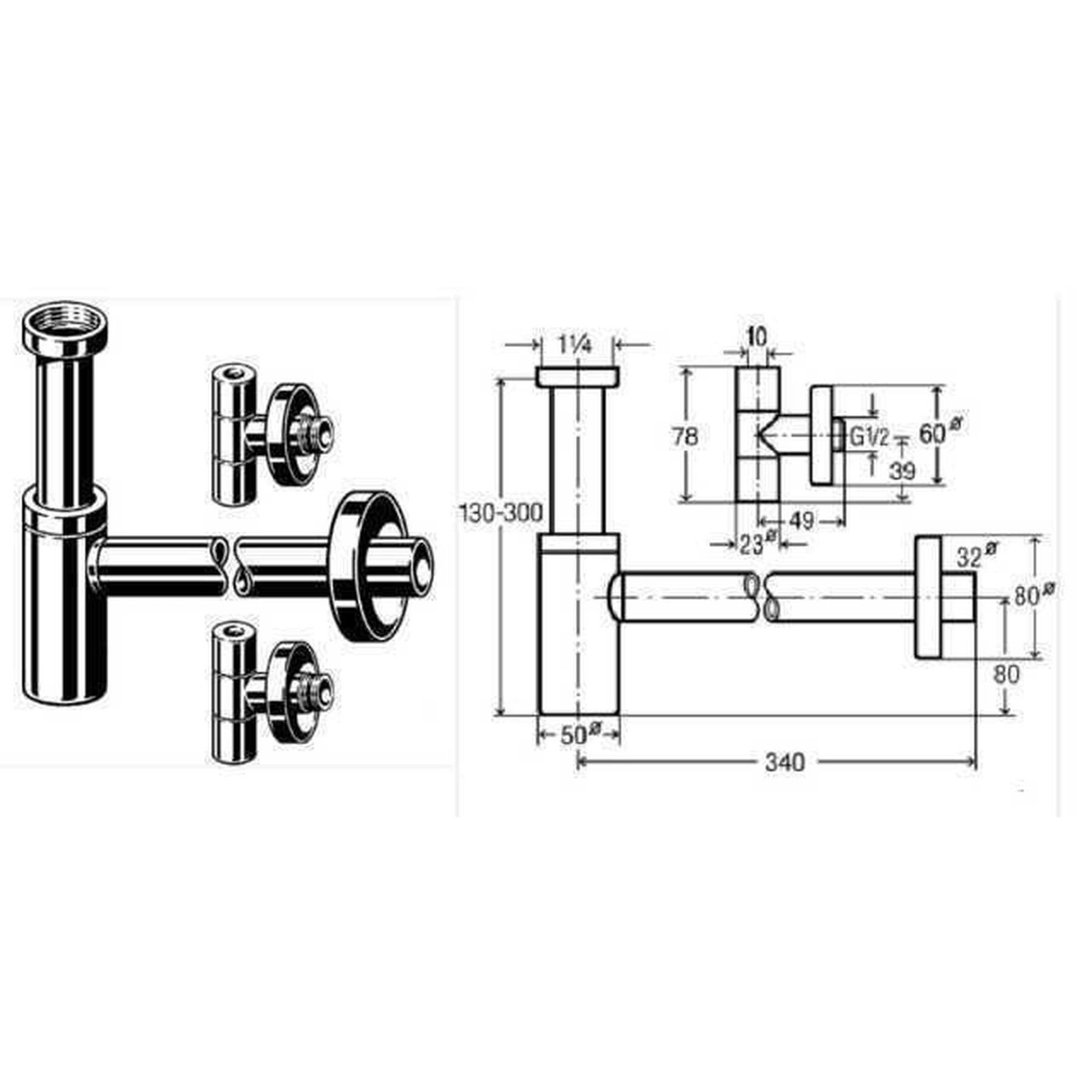 Сифон в комплектi Eleganta Set VIEGA 1 1/4″ метал. хром 492489 (57884) 3