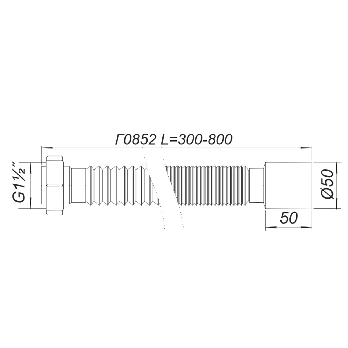 Трубка пластикова гофрована  Г0852 40х50 L=800 мм гайка пластик SOLOPLAST 5