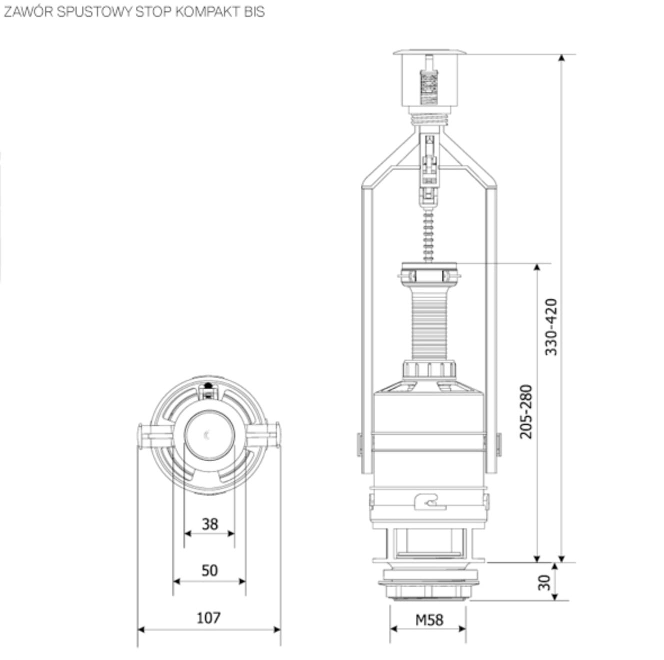 Зливний клапан K.K.POL Compact Bis ZSB/211, Stop, (350/ZSB/211-00-T0) 5