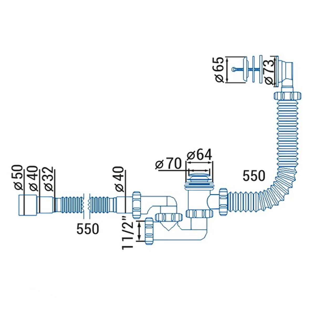 Сифон ″Waterstal″для ванни регульований Click-Clack з гнучкою трубою 32/40/50  (А - 18089) 6