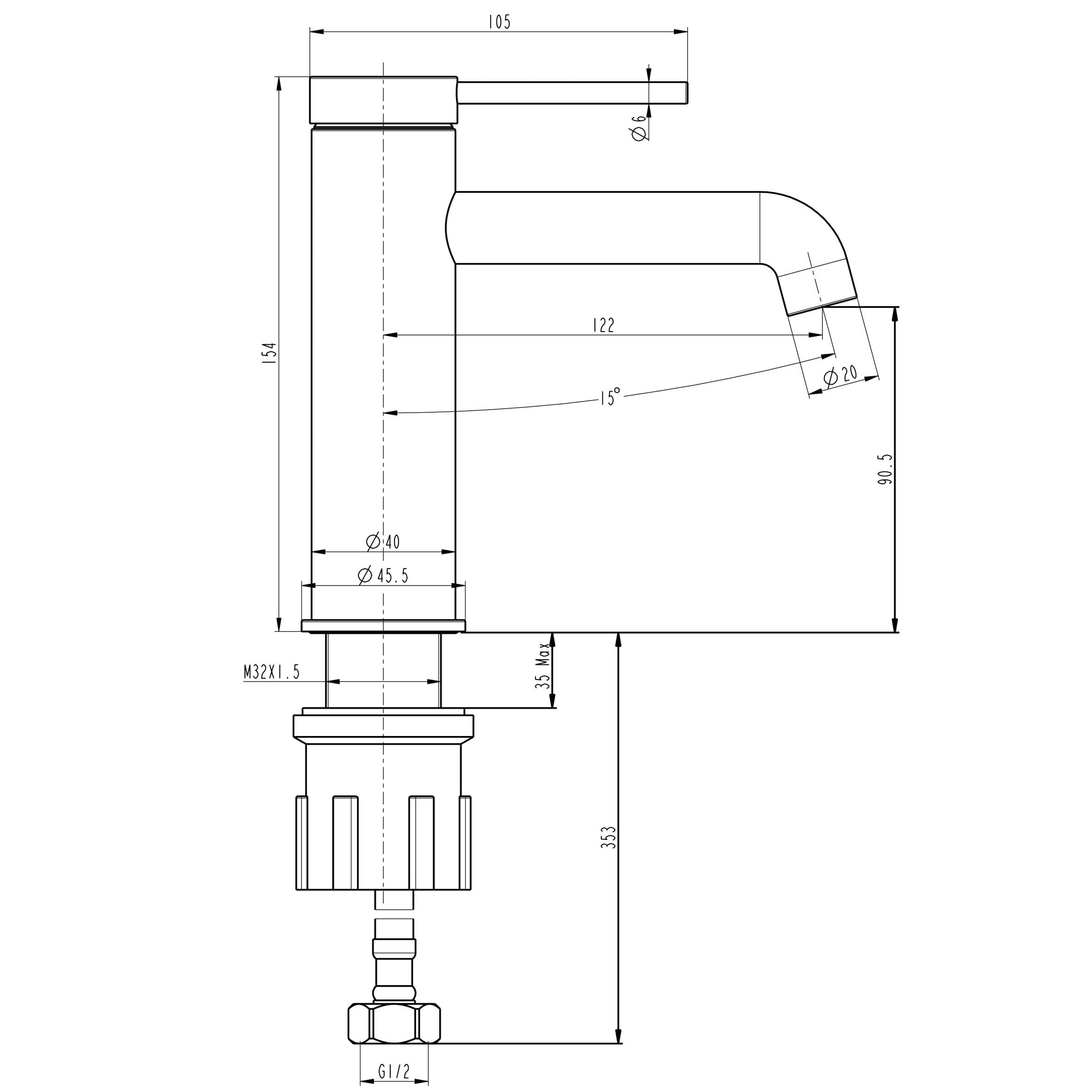Змішувач для умивальника TOPAZ LOFT TLF 32201-H75-C 7