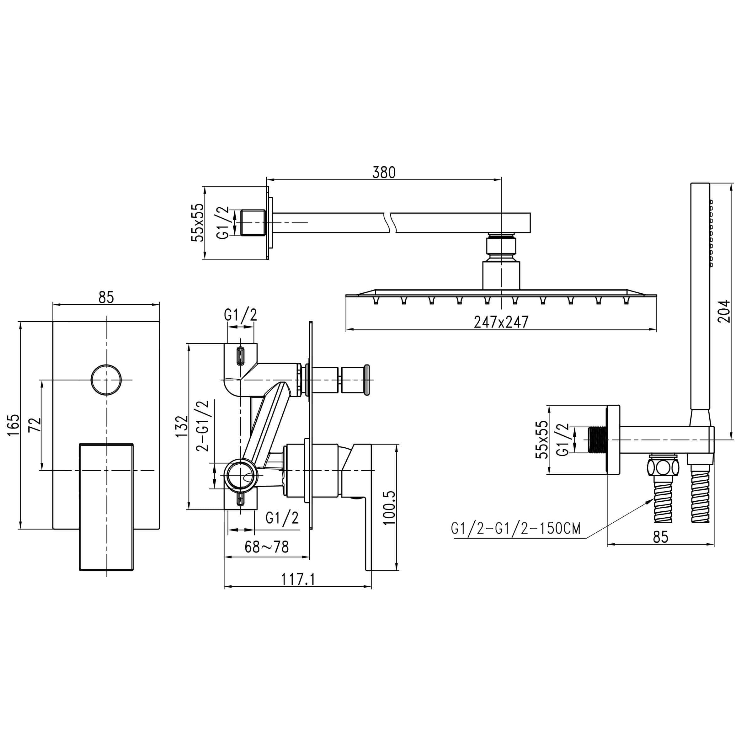 Душова система вбудована TOPAZ ODISS TO-18205-H66-WW 8
