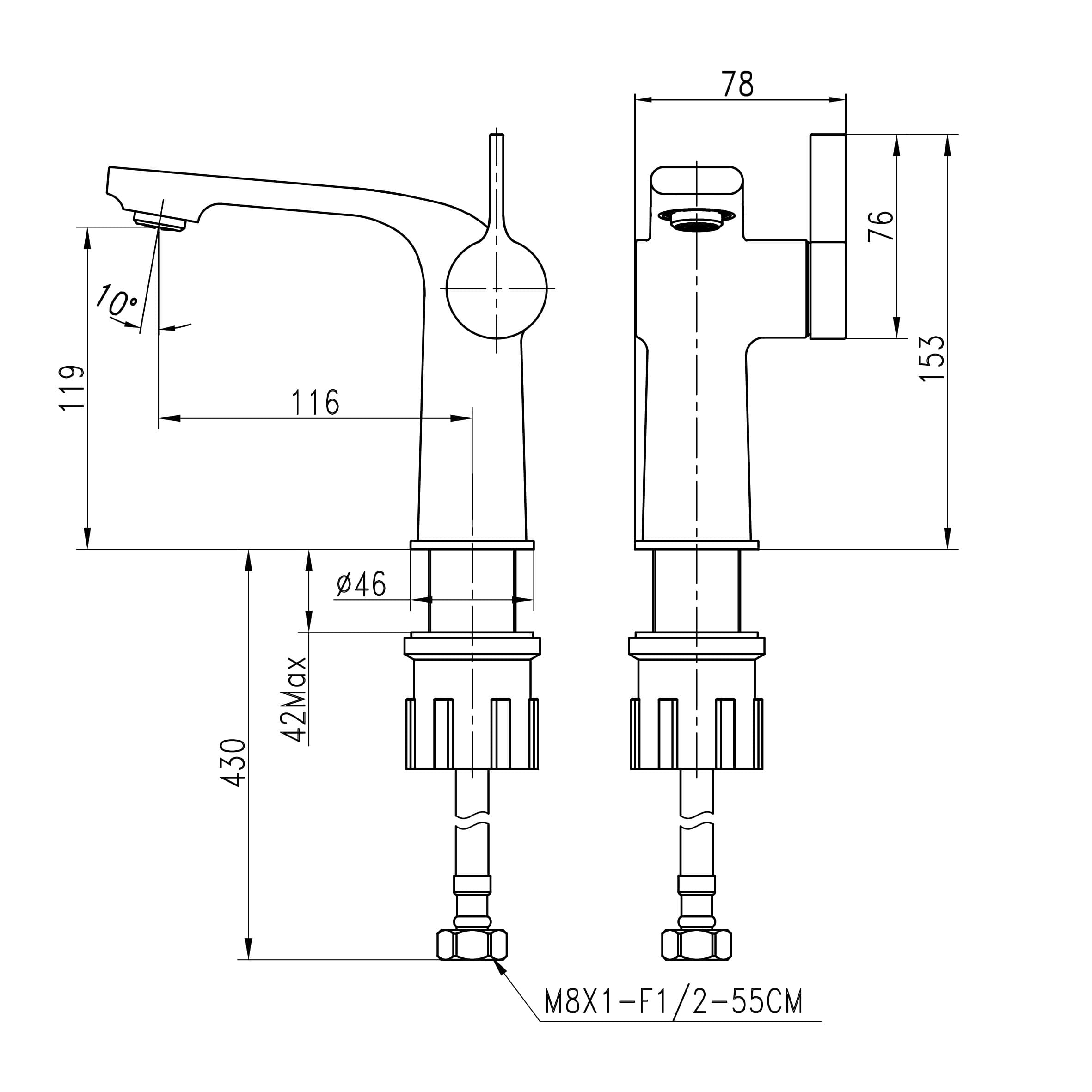 Змішувач для умивальника TOPAZ MODERNO TMD-33201-H78 8