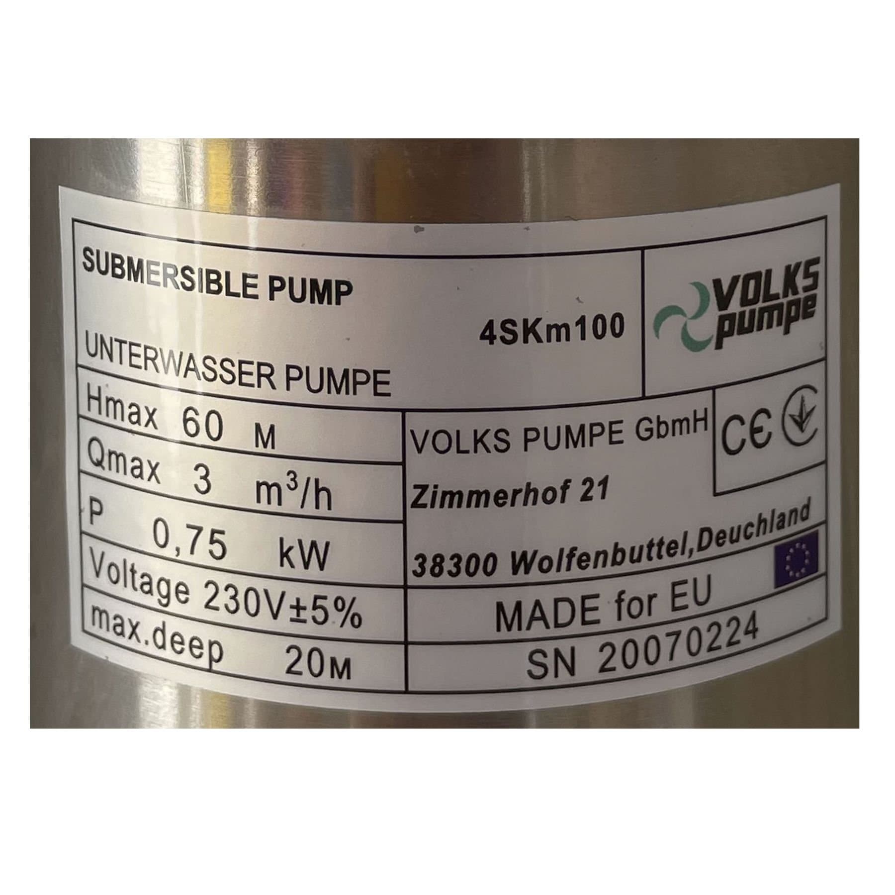 Насос свердловинний вихровий VOLKS pumpe  4SKm100 0,75кВт + кабель 15м + пульт 5