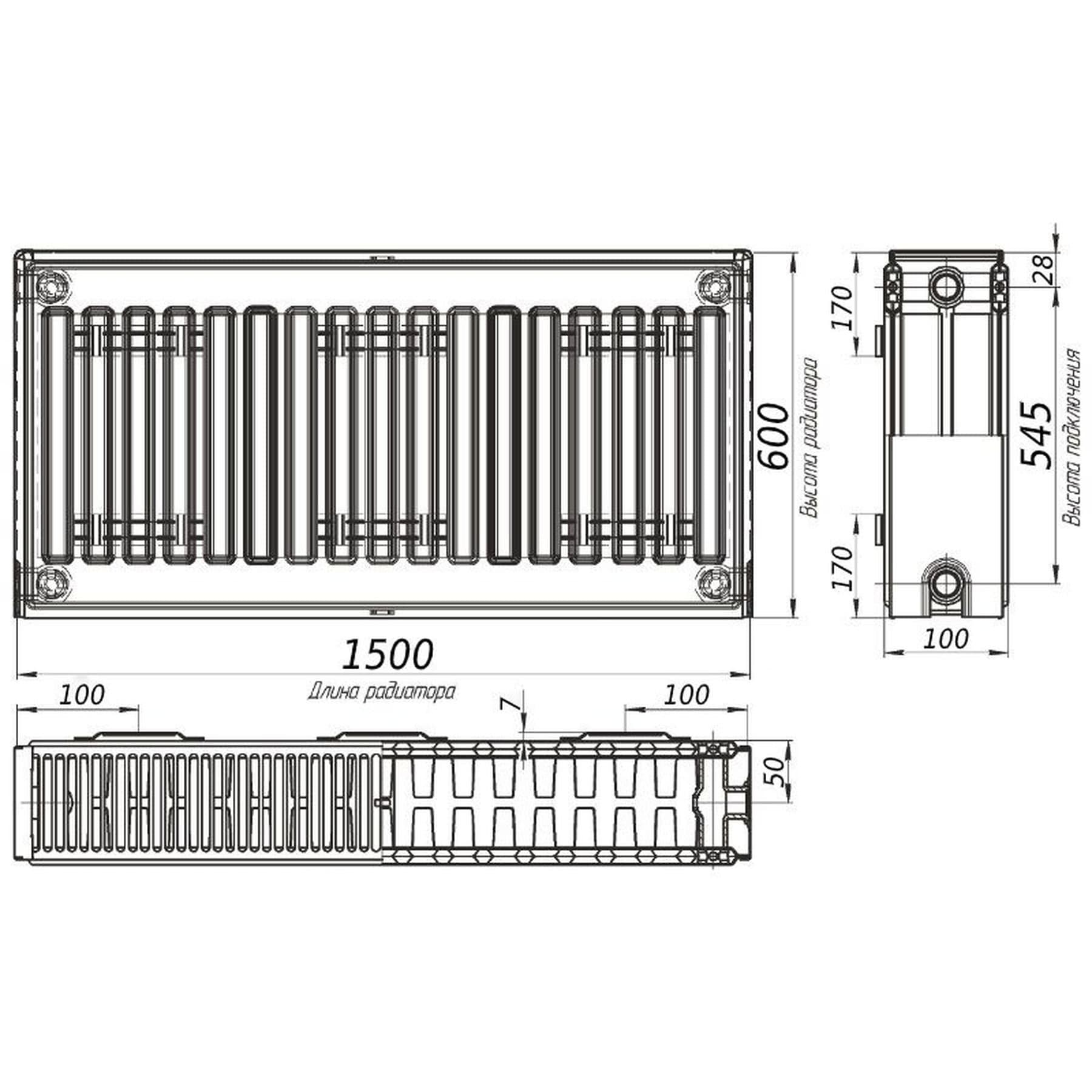 Радіатор сталевий 22/600х1500 бок OPTIMUM 5