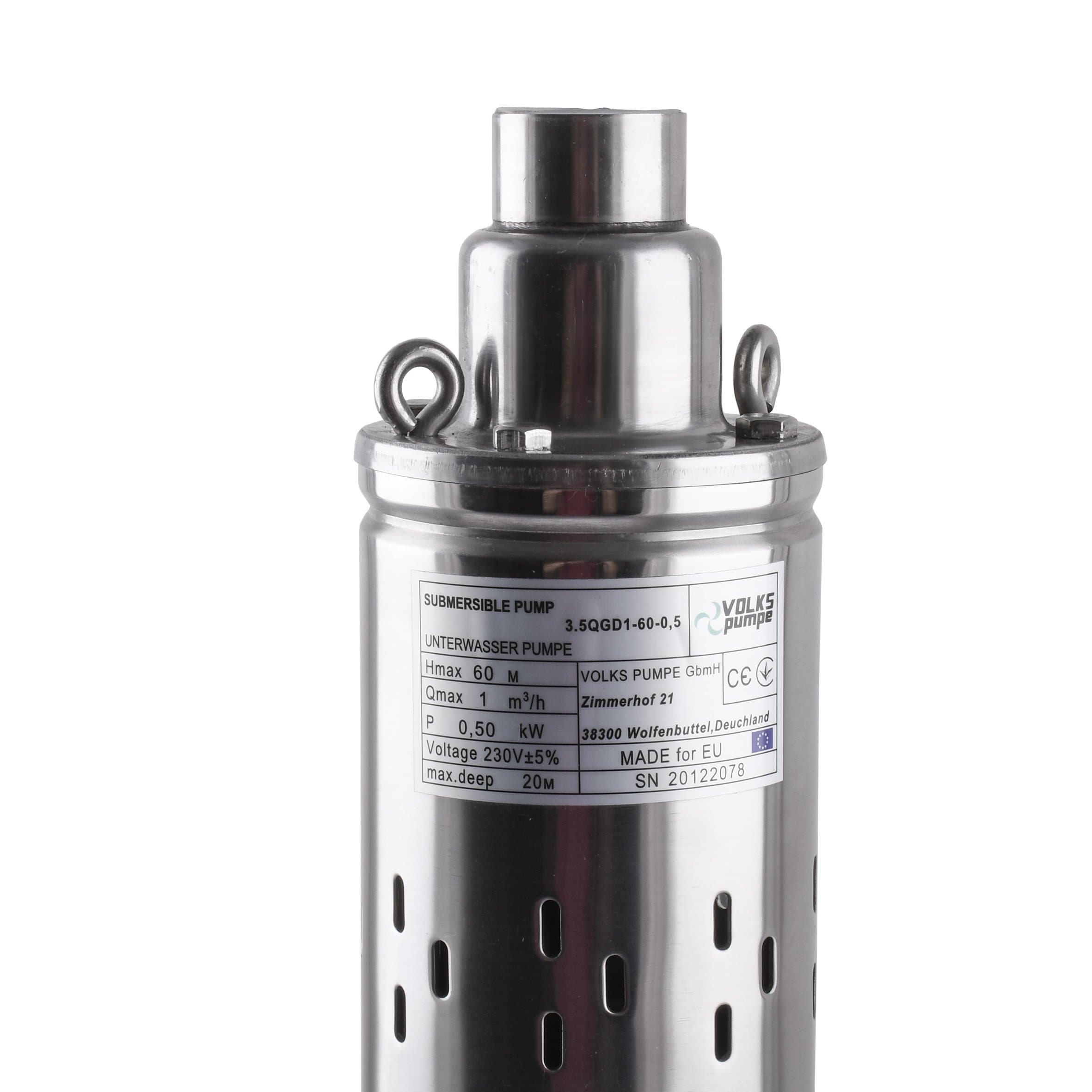 Насос свердловинний шнековий VOLKS pumpe 3,5 QGD 1-60-0,5кВт 3,5  дюйми + кабель 15м 3
