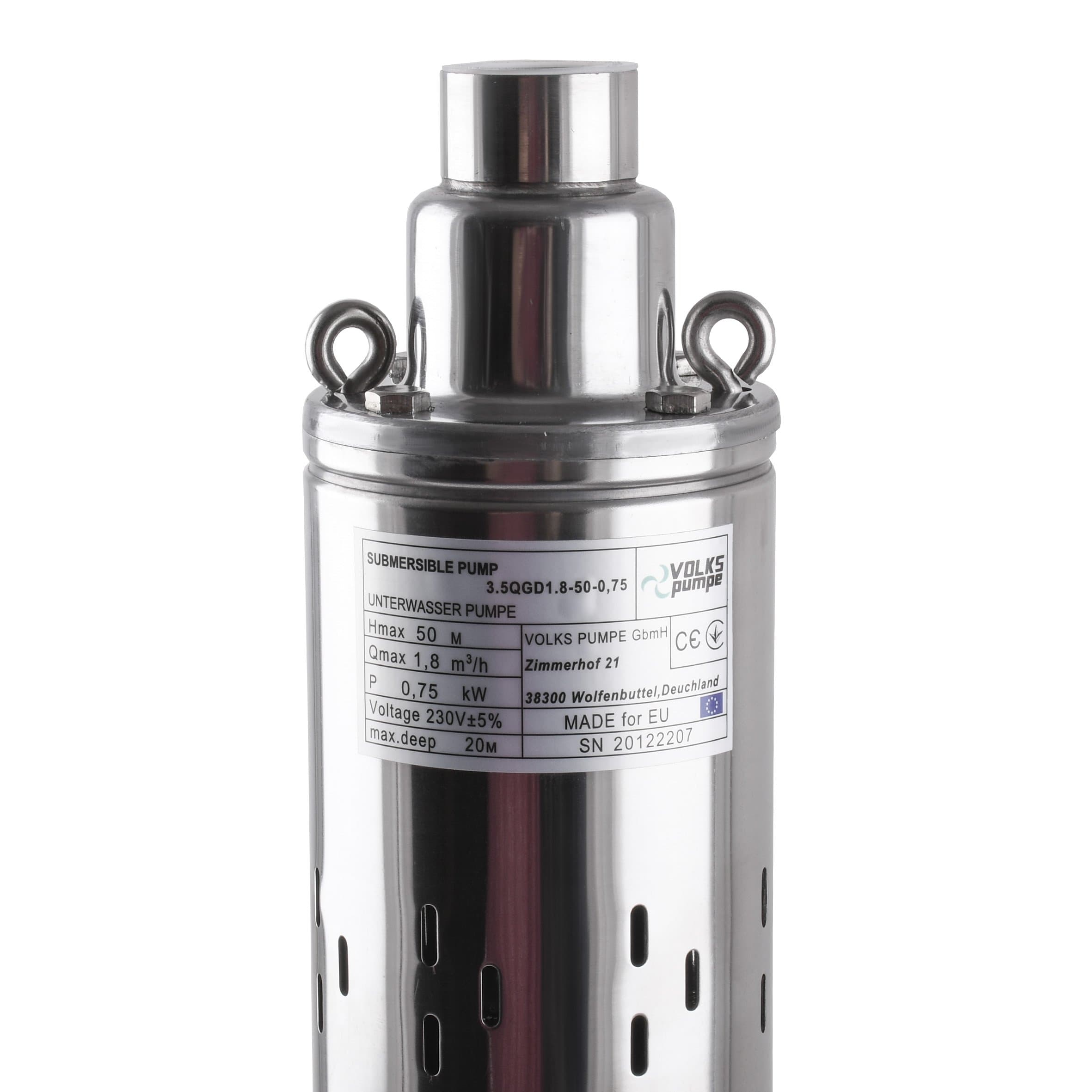 Насос свердловинний шнековий VOLKS pumpe 3,5 QGD 1,8-50-0,75кВт 3,5 дюйми + кабель 15м 3