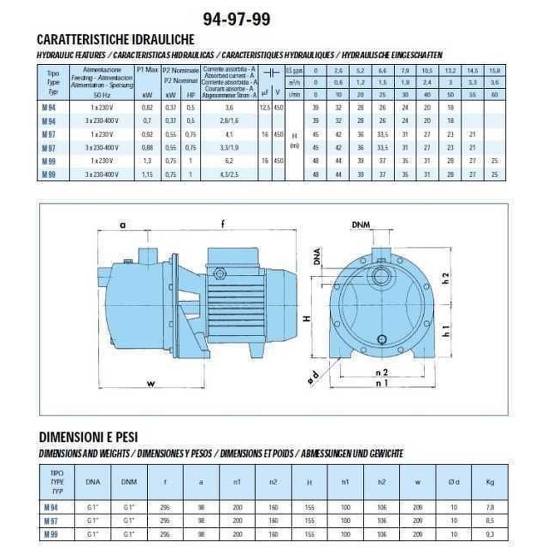 Насос відцентровий M-97-N PL нерж. 0,55 кВт SAER (3,3 м3/год, 45 м) 2