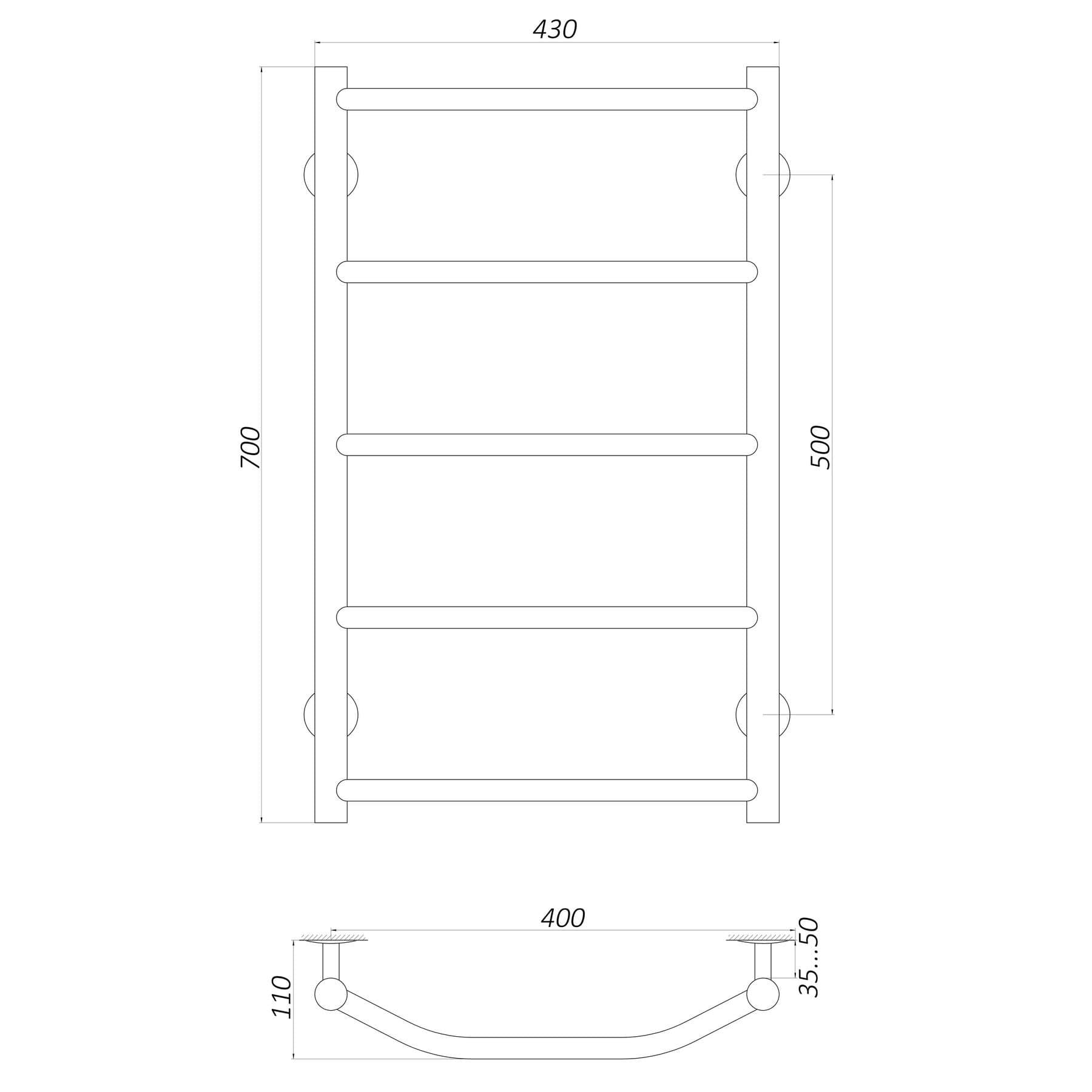 Рушникосушарка UNIO LT W 700-400-5 Драбинка Трапеція вода 4