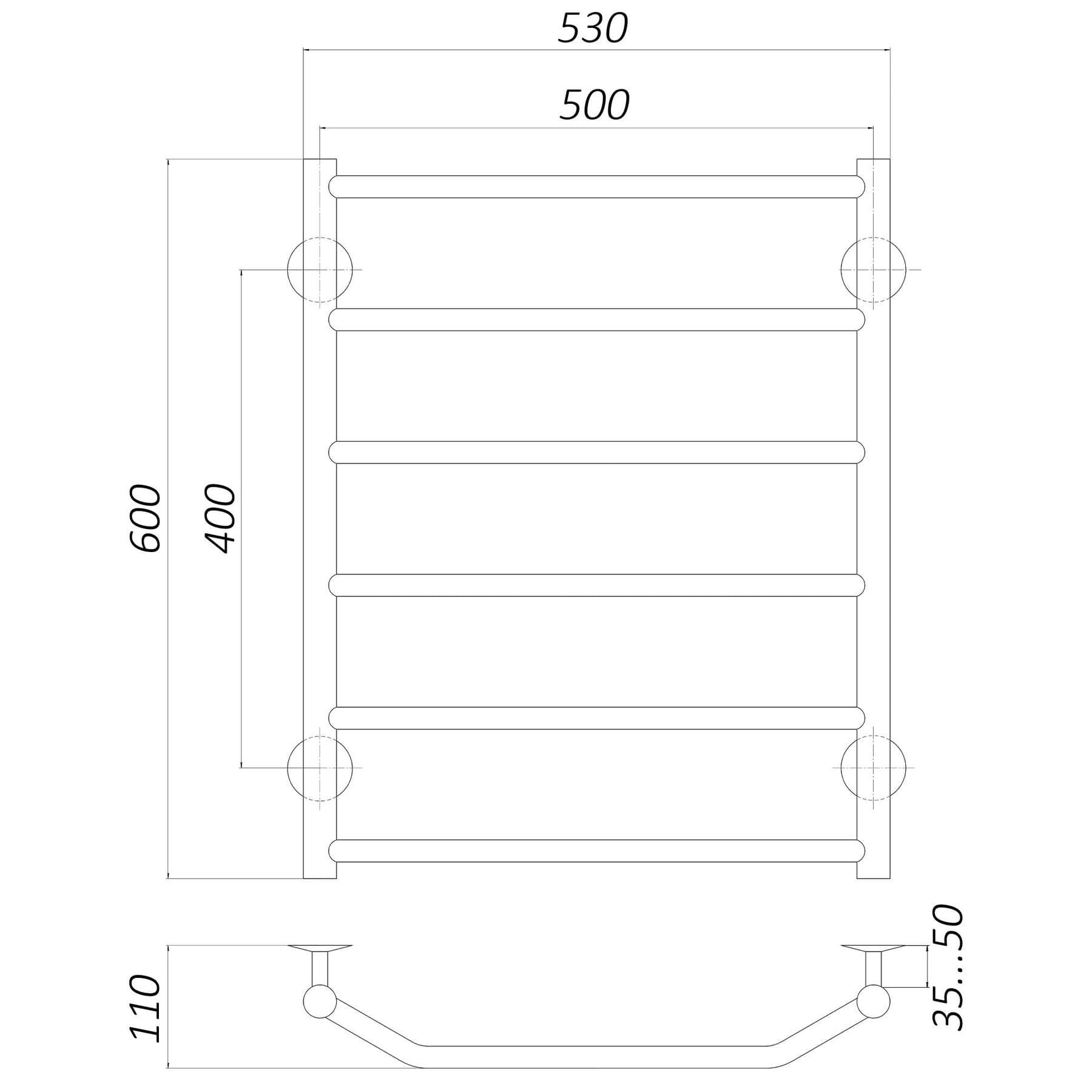 Рушникосушарка UNIO LT W 600-500-6 Драбинка Трапеція вода 4