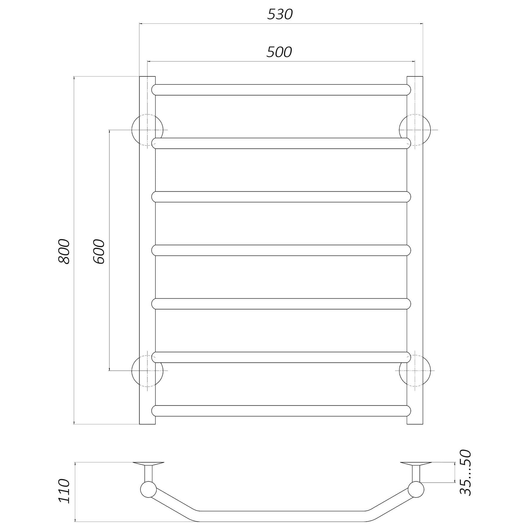 Рушникосушарка UNIO LT W 800-500-7 Драбинка Трапеція вода 4