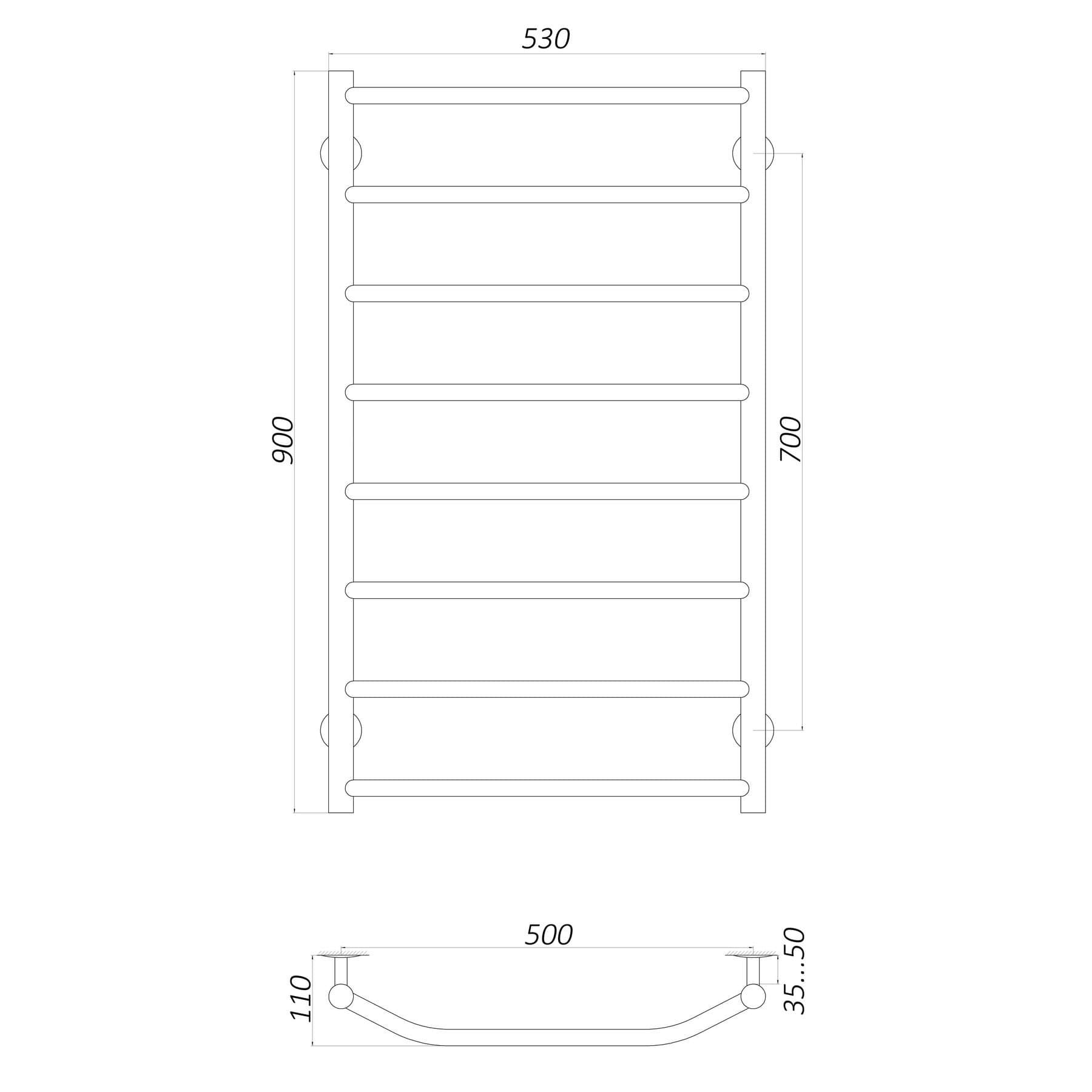Рушникосушарка UNIO LT W 900-500-8 Драбинка Трапеція вода 4