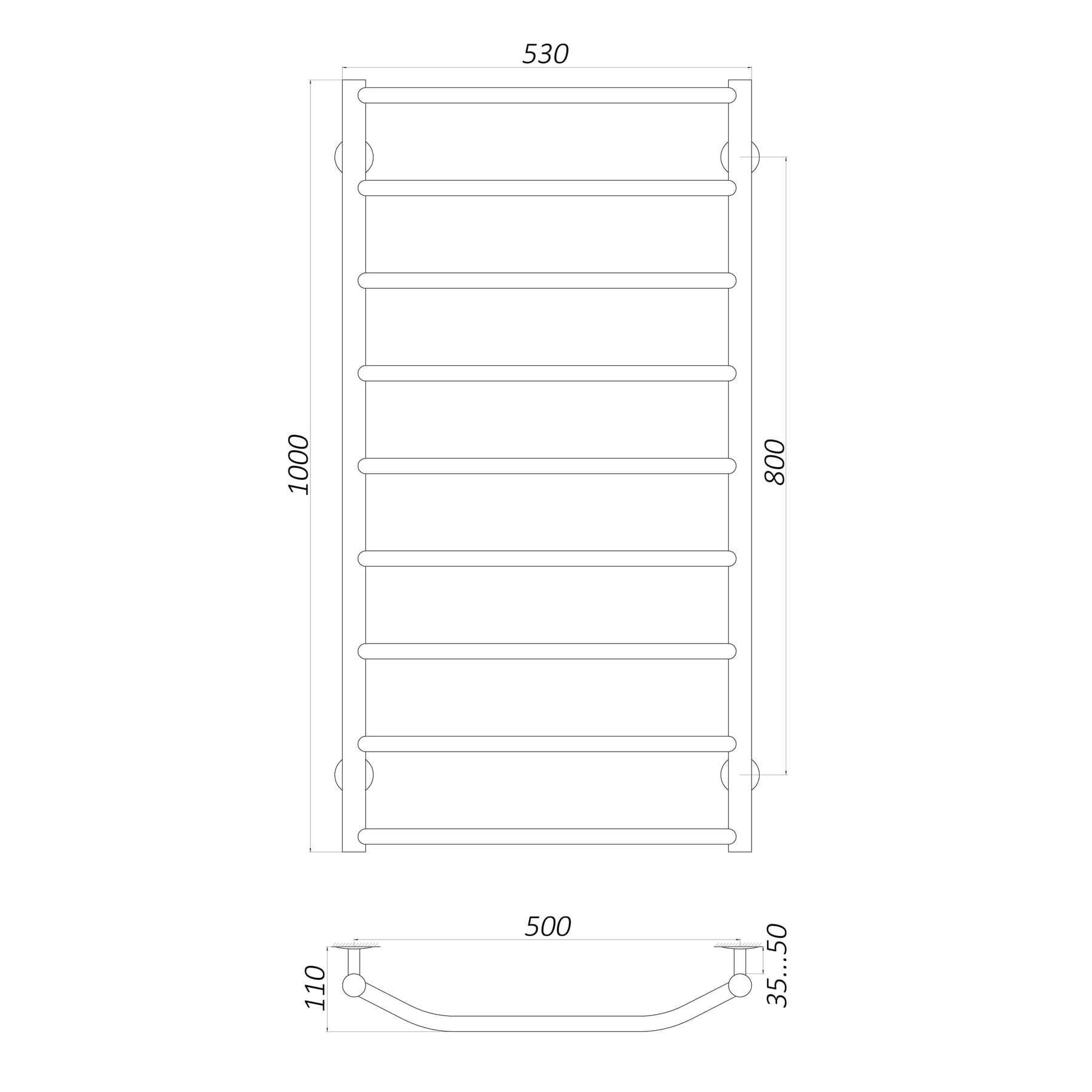 Рушникосушарка UNIO LT W 1000-500-9 Драбинка Трапеція вода 5