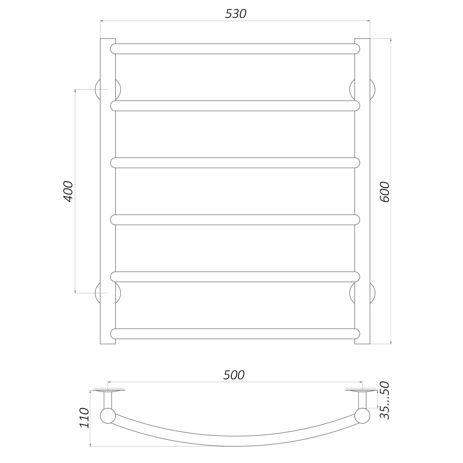 Рушникосушарка UNIO LD W 600-500-6 Драбинка Дуга вода 4