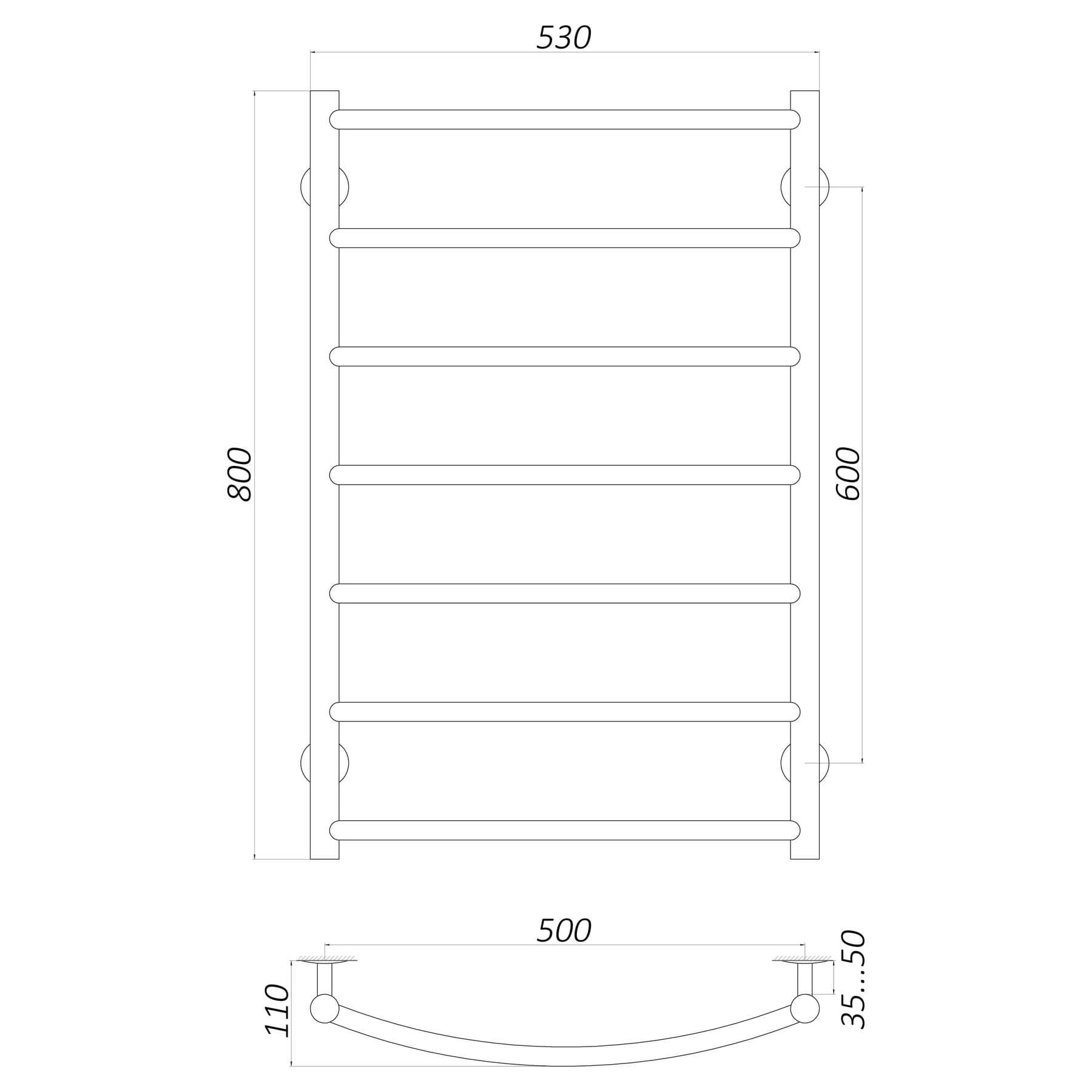 Рушникосушарка UNIO LD W 800-500-7 Драбинка Дуга вода 4