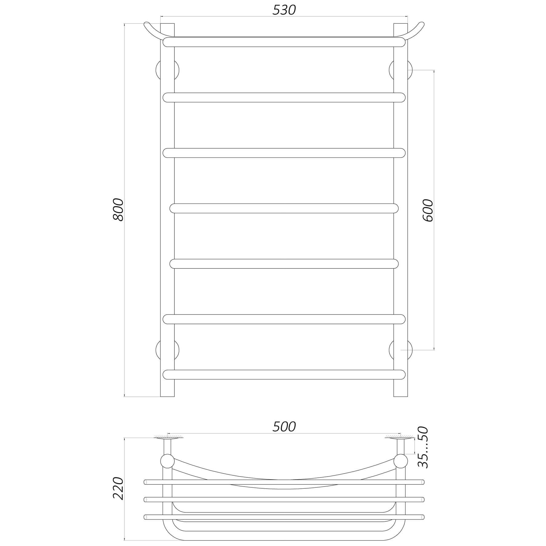 Рушникосушарка UNIO Zp W 800-500-7 Зета з полицею вода 5