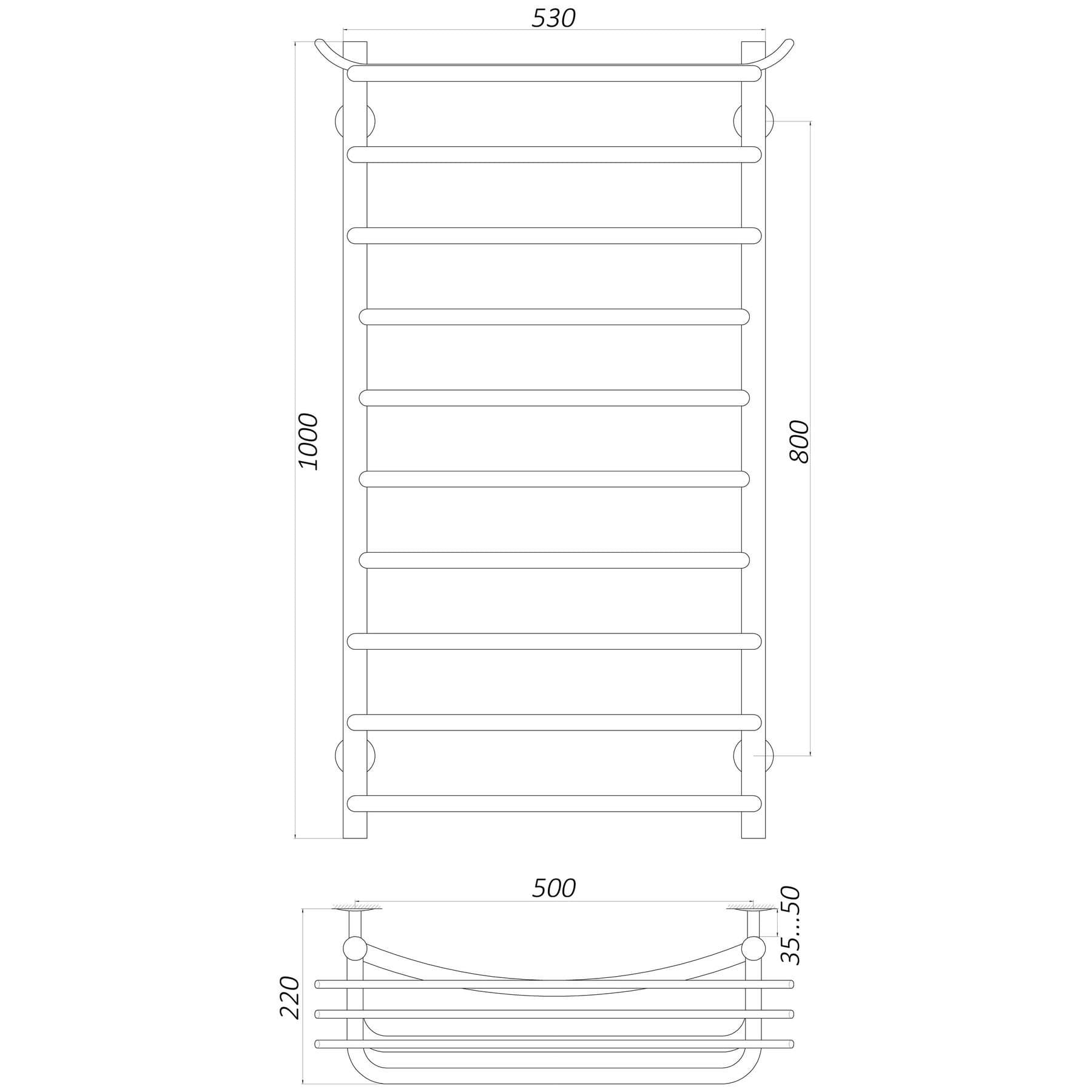 Рушникосушарка UNIO Zp W 1000-500-10 Зета з полицею вода 5