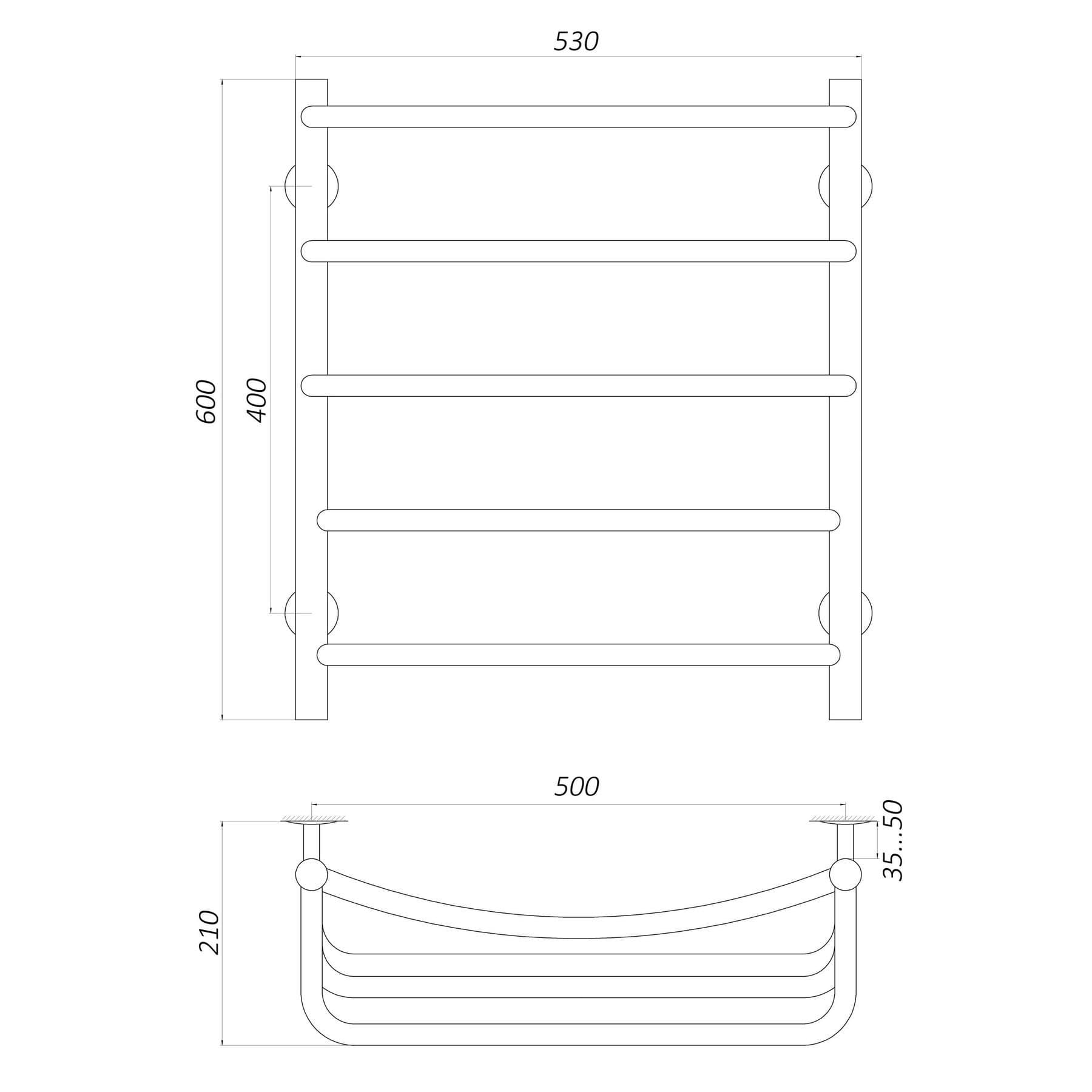 Рушникосушарка UNIO LКD W 600-500-5 Драбинка Каскад Дуга вода 5