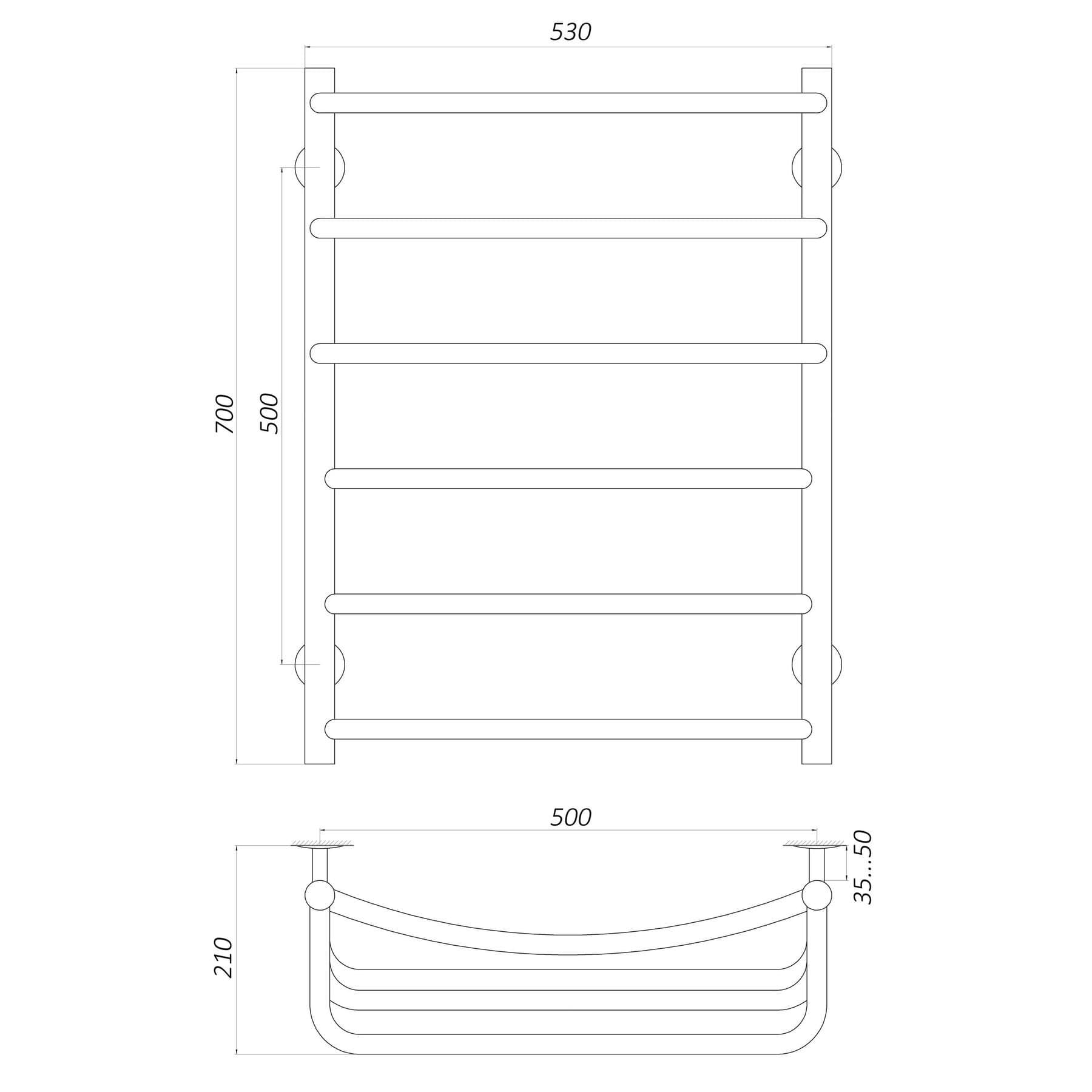 Рушникосушарка UNIO LКD W 700-500-6 Драбинка Каскад Дуга вода 5