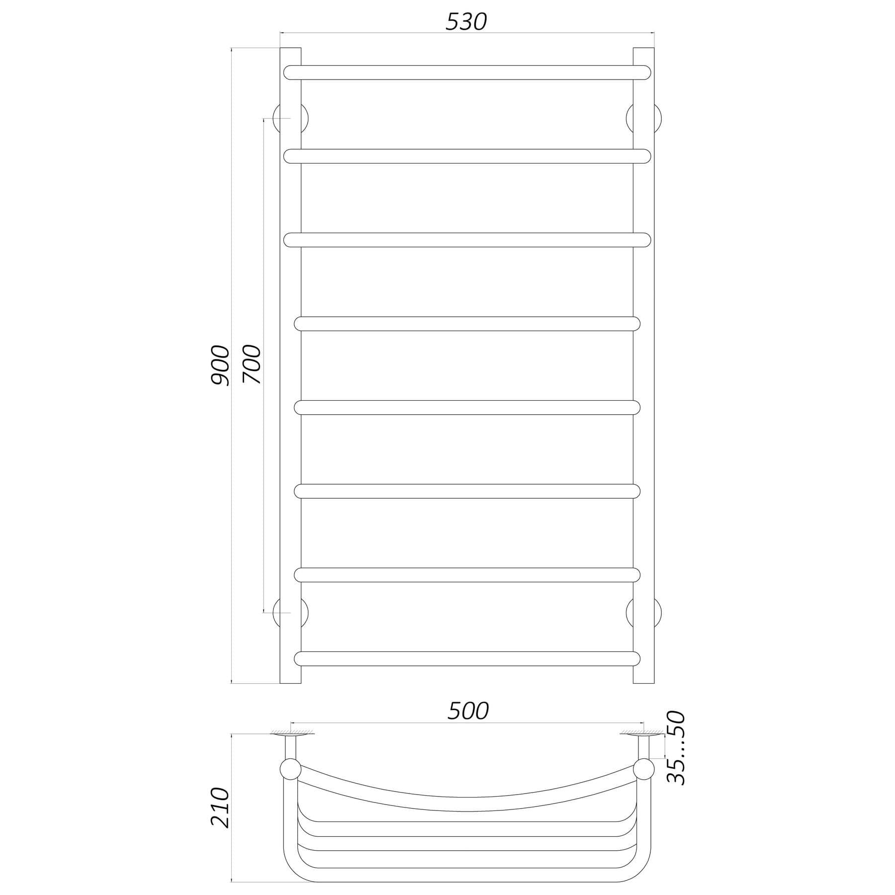 Рушникосушарка UNIO LКD W 900-500-8 Драбинка Каскад Дуга вода 4