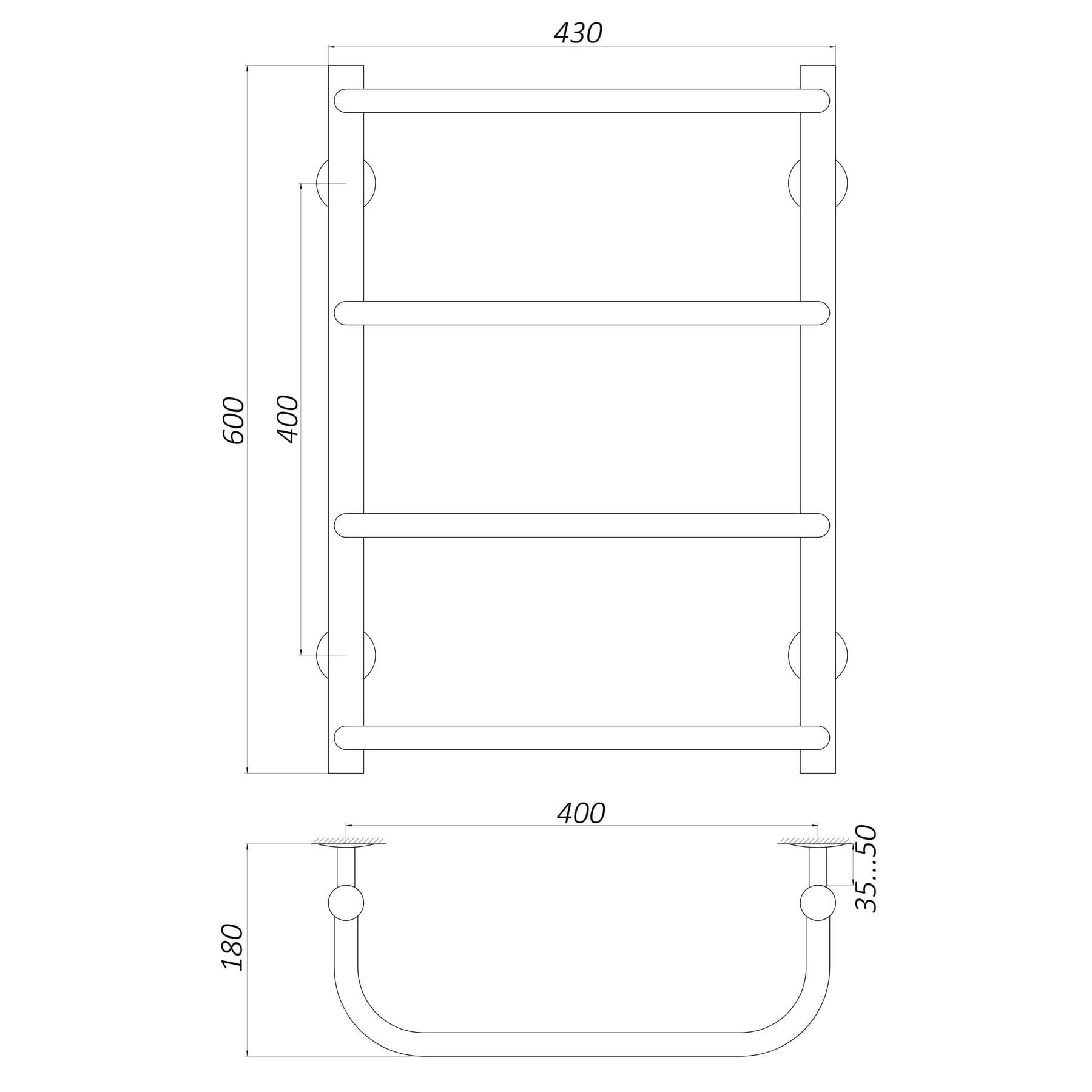 Рушникосушарка UNIO LS W 600-400-4 Драбинка Скоба вода 5