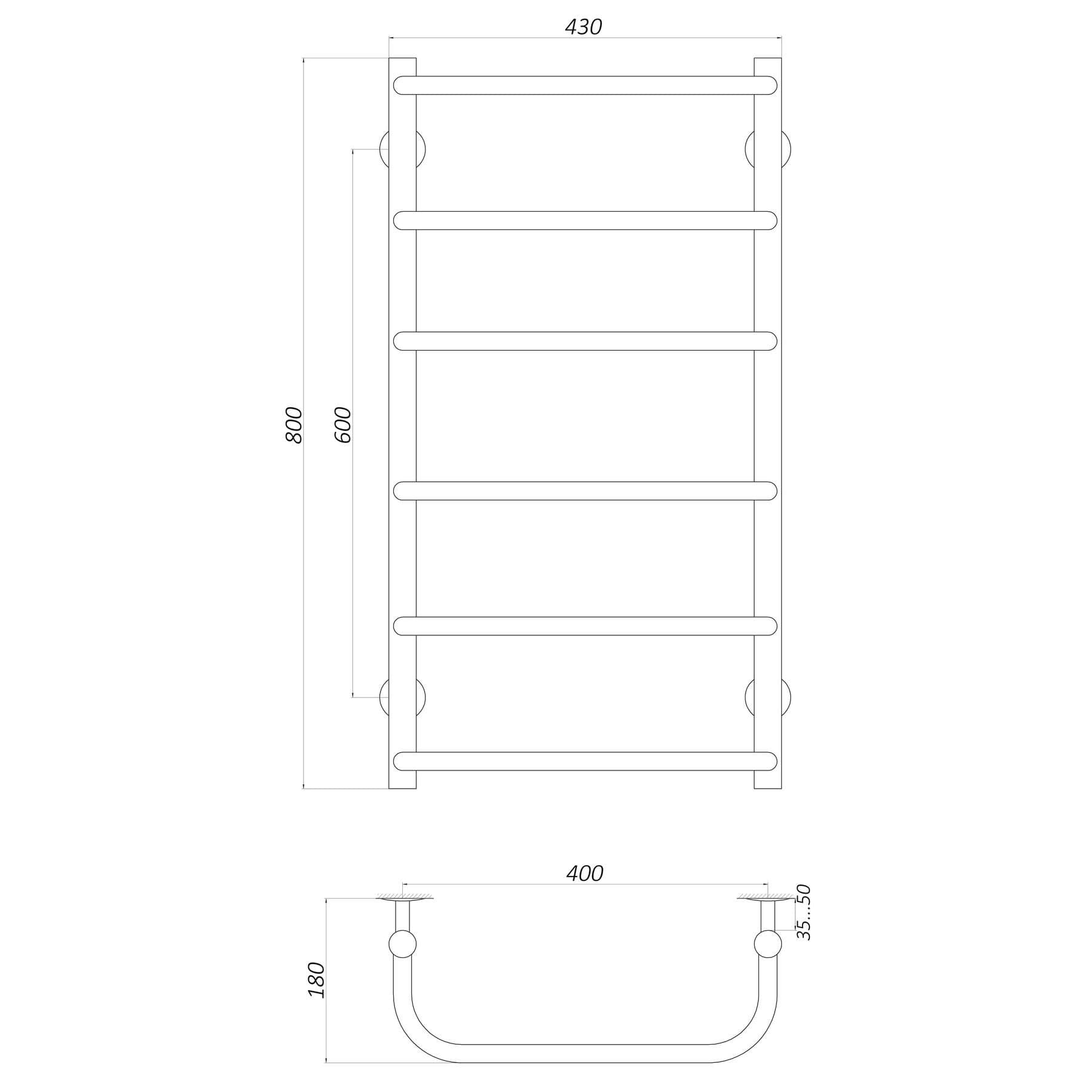 Рушникосушарка UNIO LS W 800-400-6 Драбинка Скоба вода 4