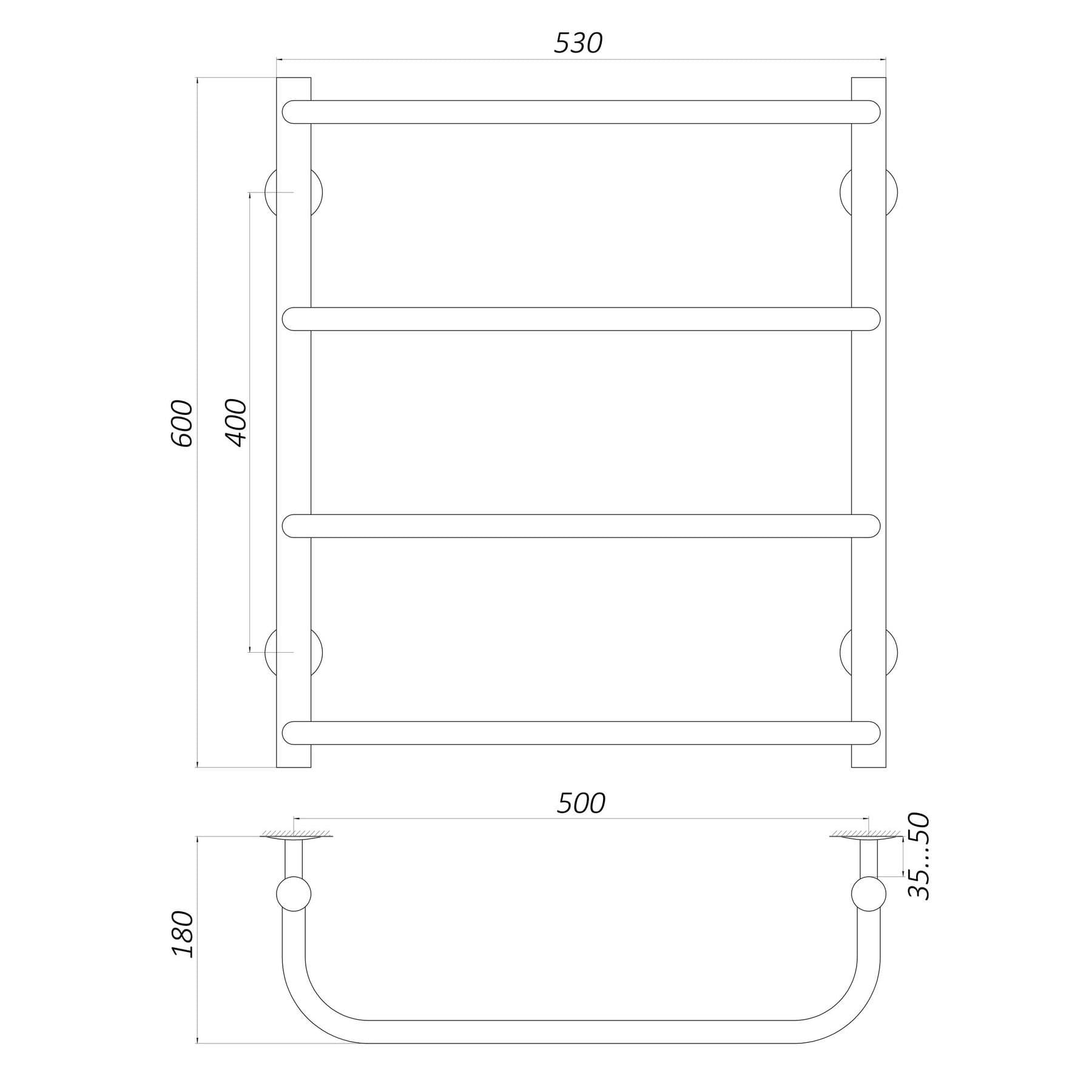 Рушникосушарка UNIO LS W 600-500-4 Драбинка Скоба вода 4