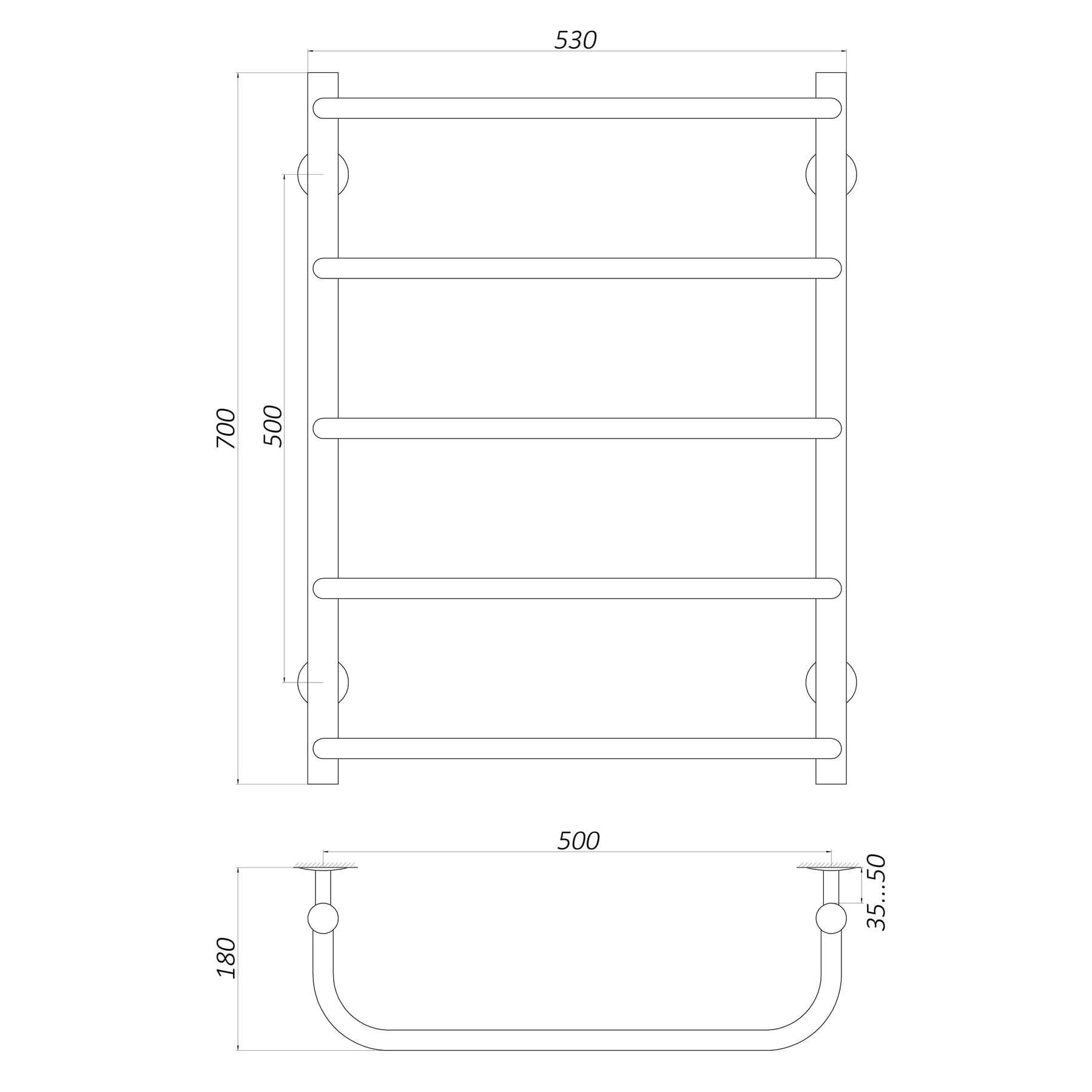 Рушникосушарка UNIO LS W 700-500-5 Драбинка Скоба вода 5