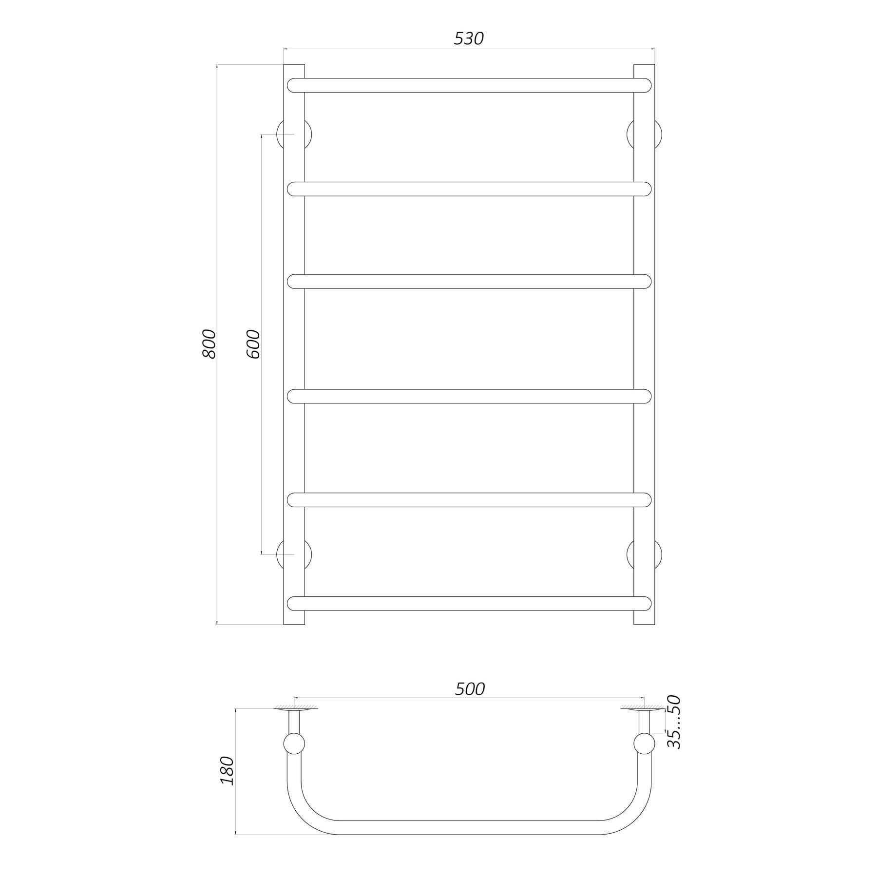 Рушникосушарка UNIO LS W 800-500-6 Драбинка Скоба вода 4