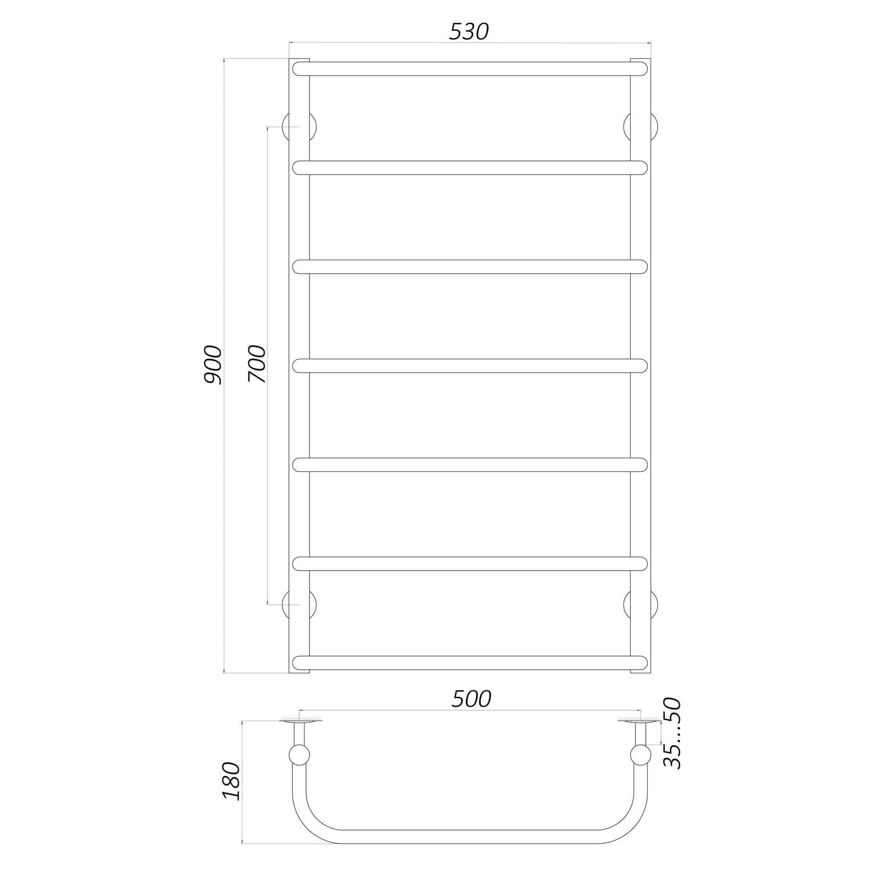 Рушникосушарка UNIO LS W 900-500-7 Драбинка Скоба вода 4
