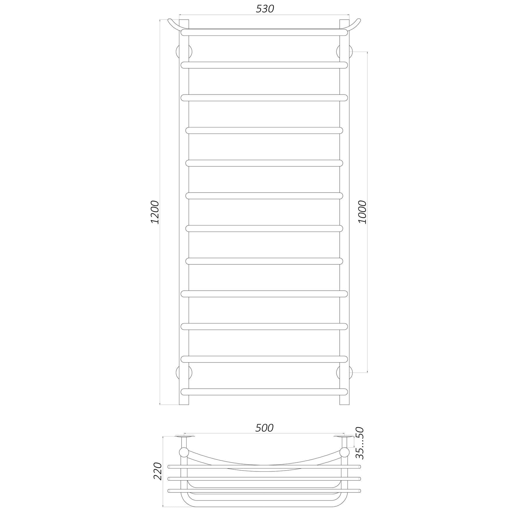 Рушникосушарка UNIO Zp W 1200-500-12 Зета з полицею вода 7