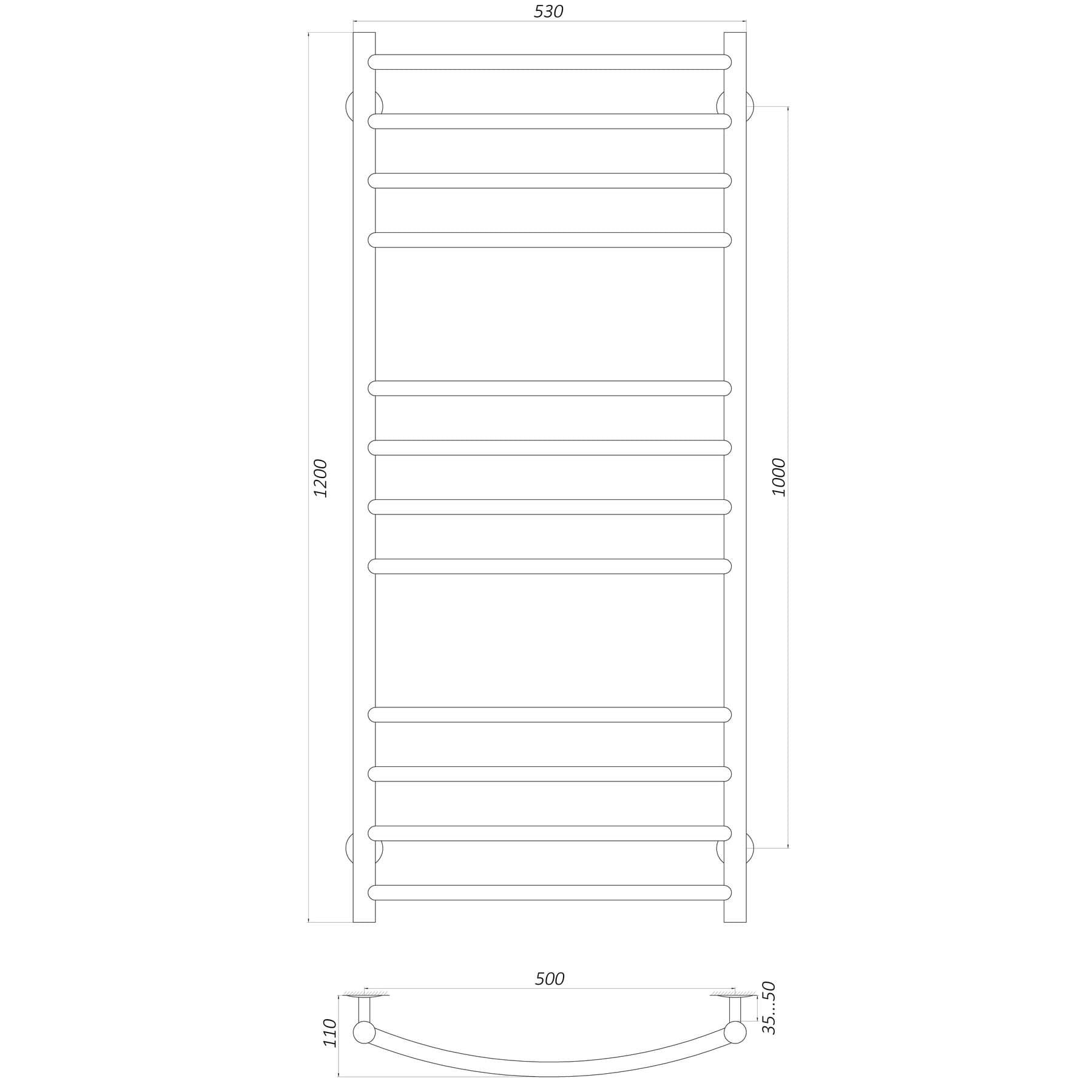 Рушникосушарка UNIO LDE W 1200-500-12 Драбинка Дуга Еліт вода 4