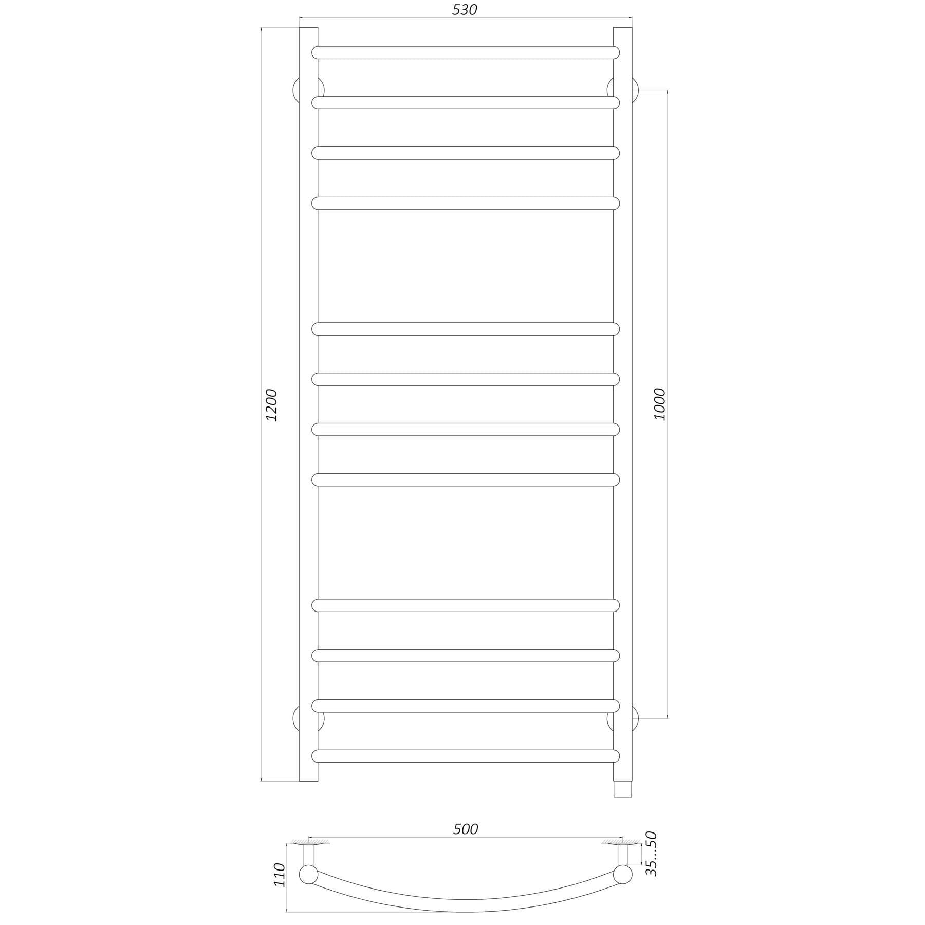 Рушникосушарка UNIO LDE EL 1200-500-12 BLK Драбинка Дуга Еліт електро чорна 5