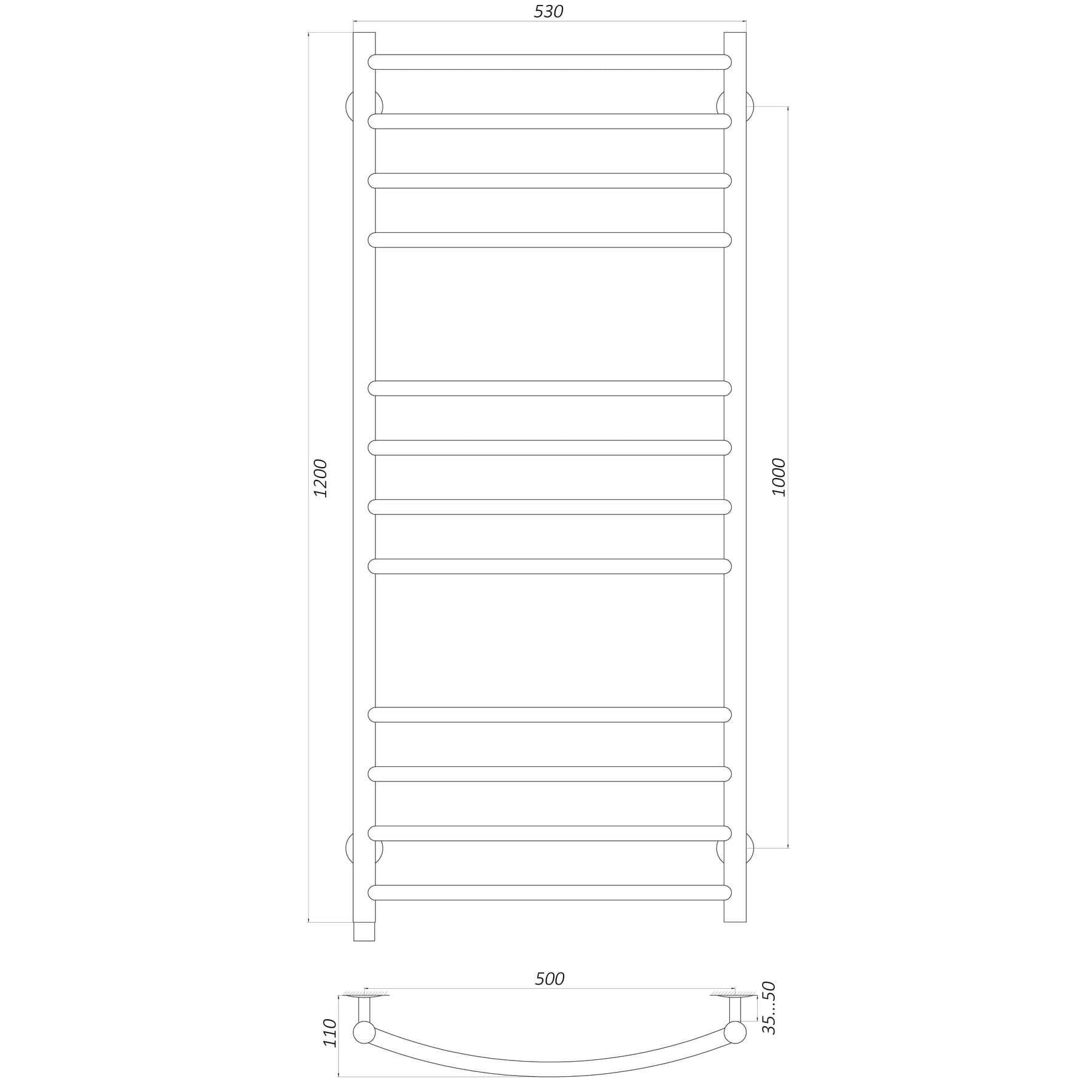 Рушникосушарка UNIO LDE ER 1200-500-12 BLK Драбинка Дуга Еліт електро чорна 5